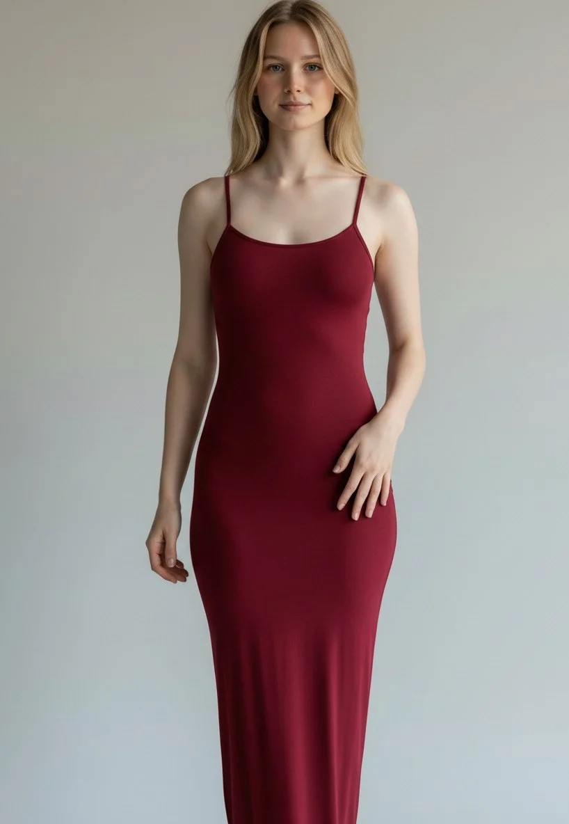 Askılı Viskon Maxi Elbise - BORDO
