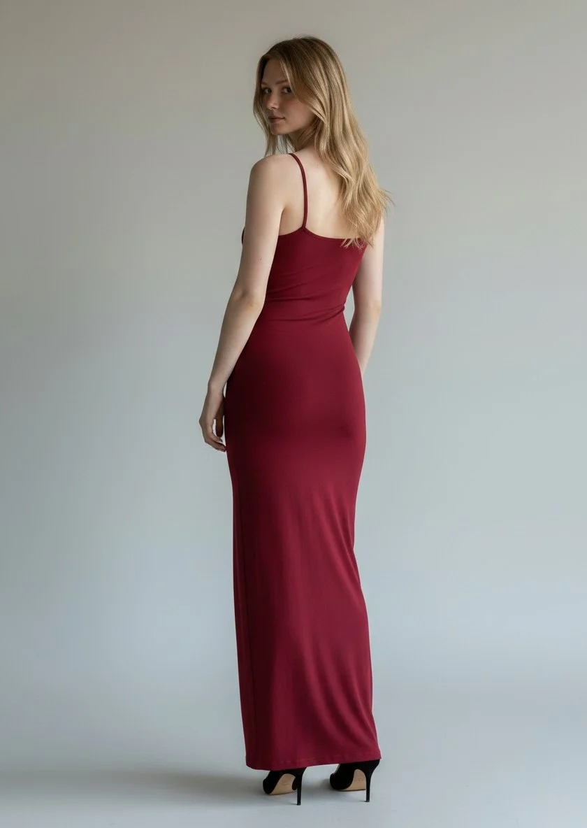 Askılı Viskon Maxi Elbise - BORDO