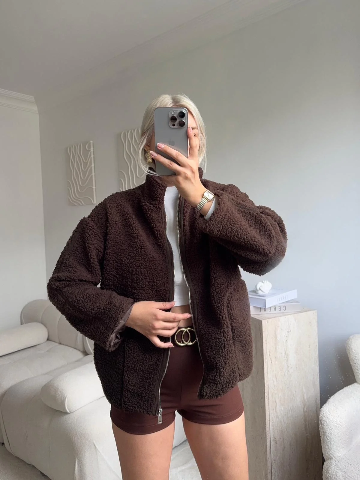 Astarlı Cozy Peluş Ceket - KAHVE