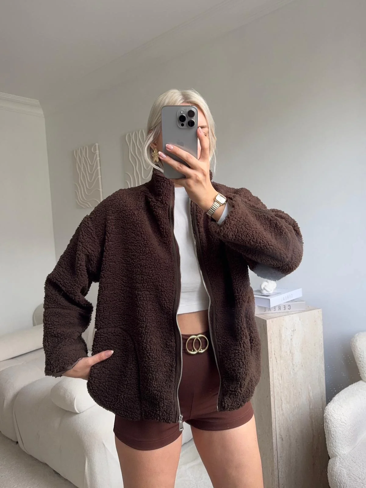 Astarlı Cozy Peluş Ceket - KAHVE