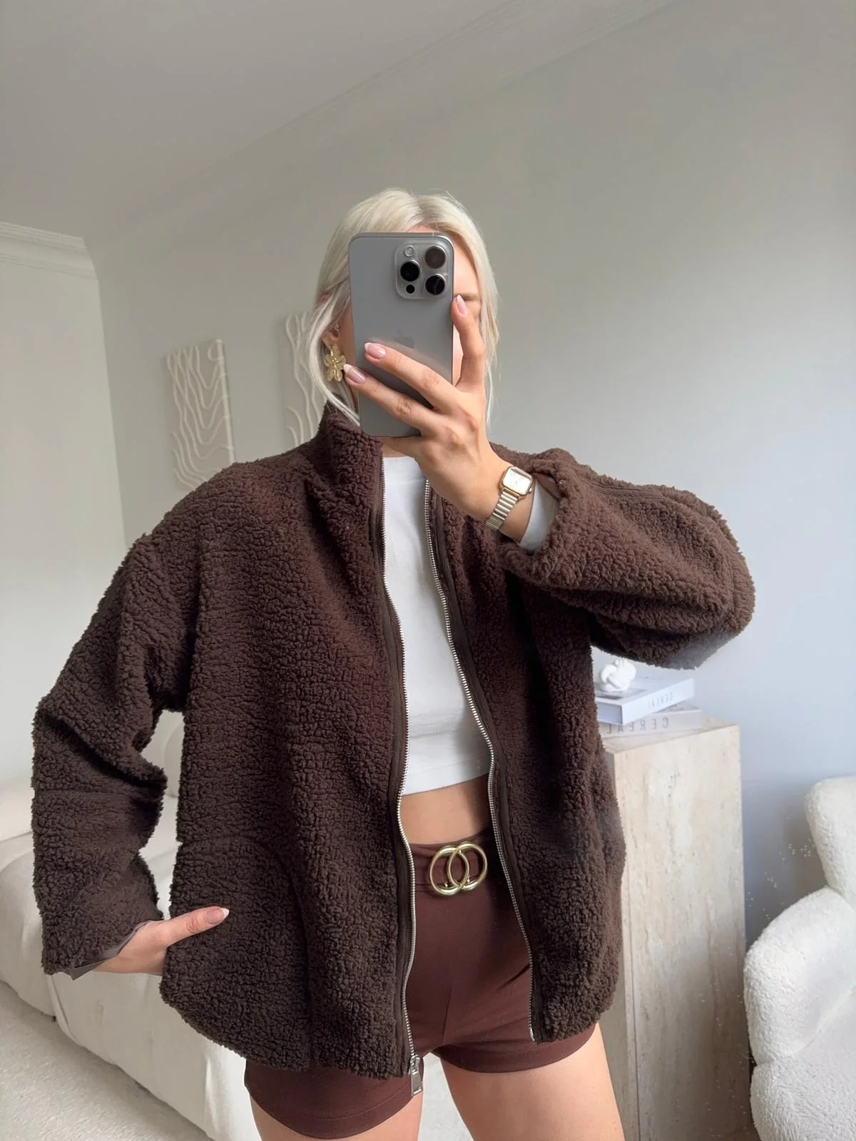 Astarlı Cozy Peluş Ceket - KAHVE