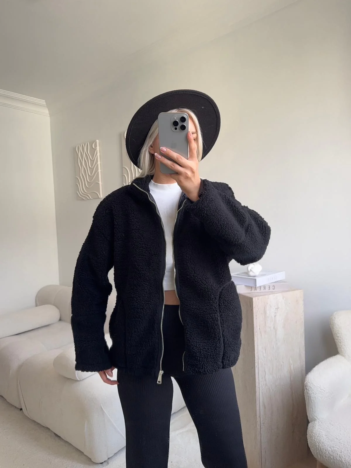 Astarlı Cozy Peluş Ceket - SİYAH