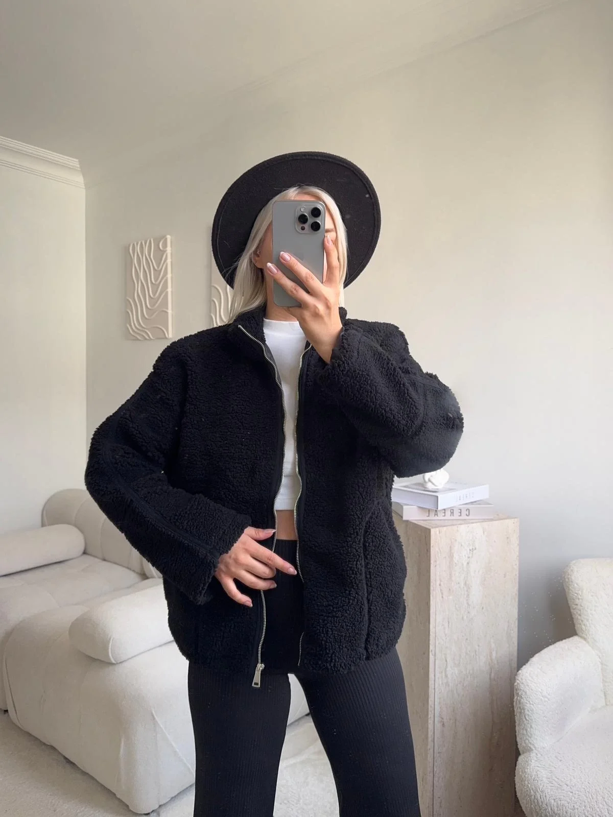 Astarlı Cozy Peluş Ceket - SİYAH