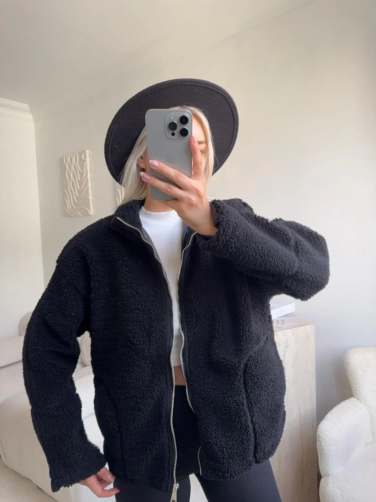 Astarlı Cozy Peluş Ceket - SİYAH