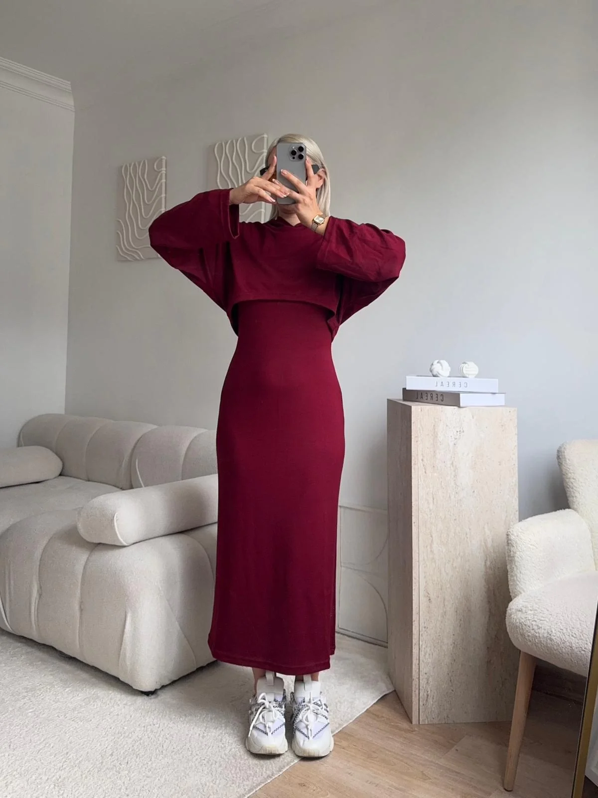 Athena Sweat Elbise Takım - BORDO