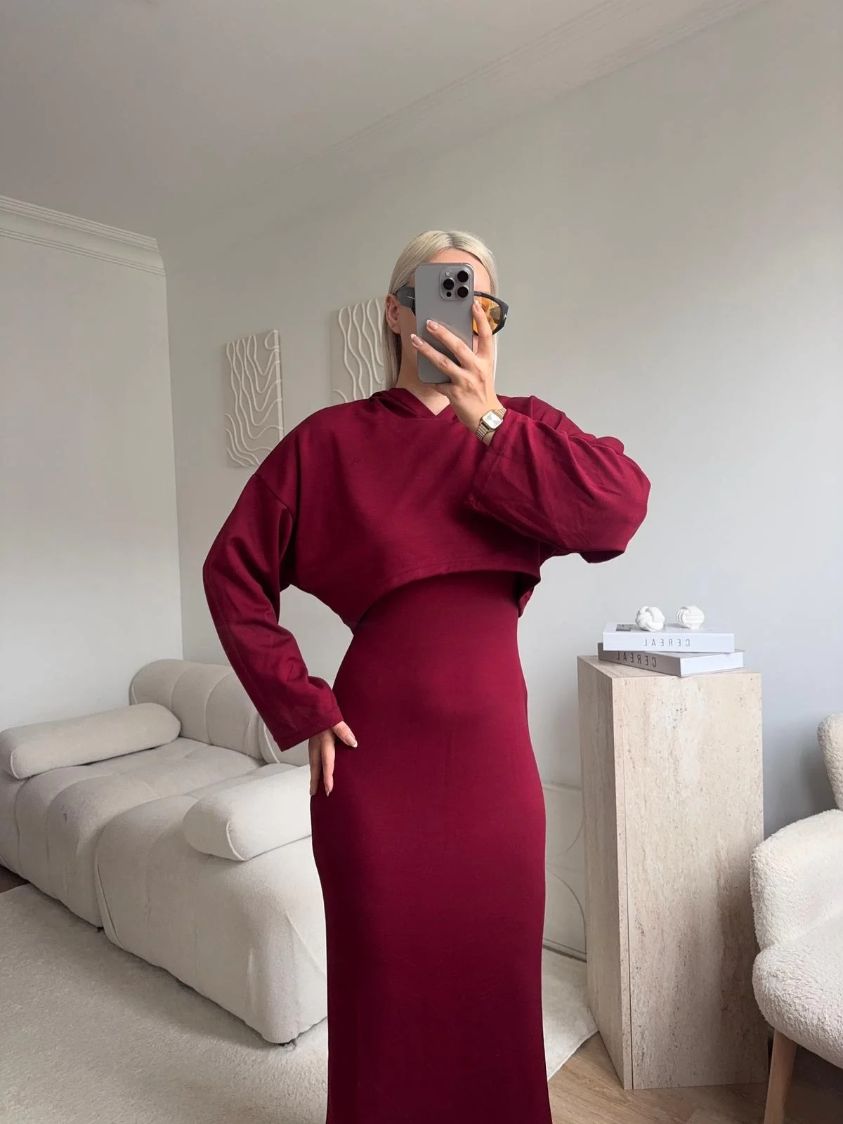 Athena Sweat Elbise Takım - BORDO