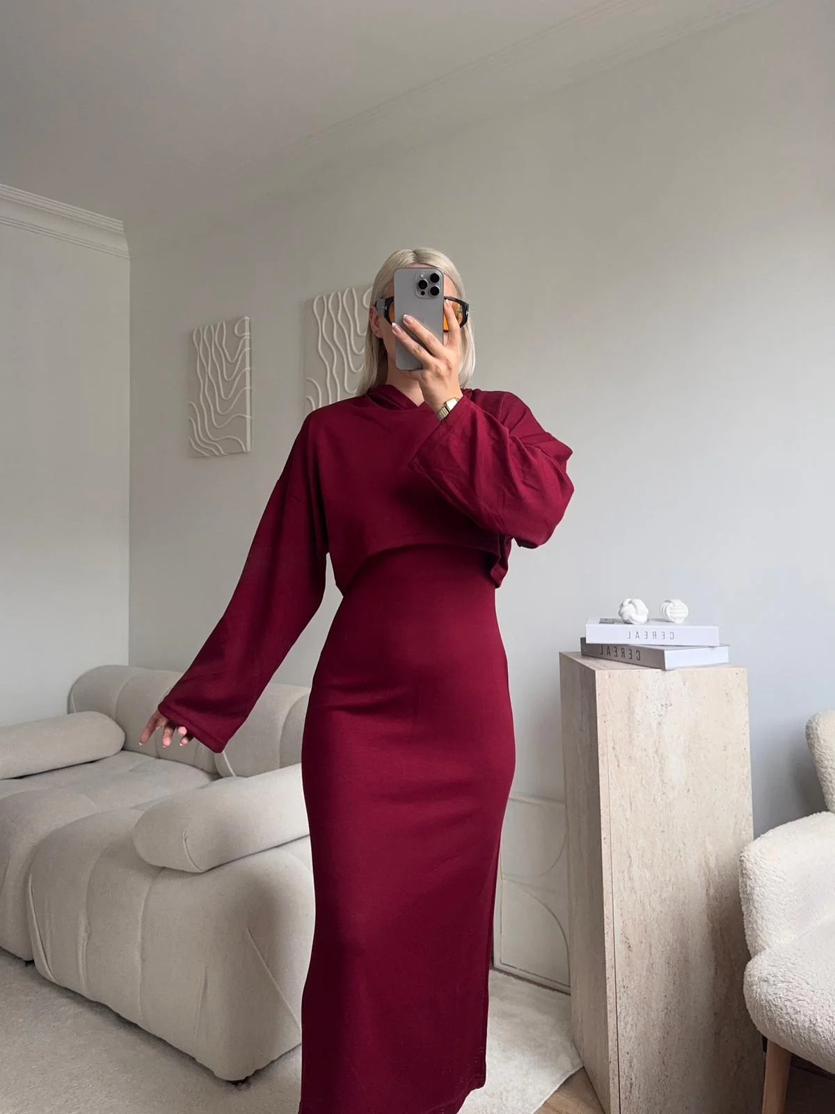 Athena Sweat Elbise Takım - BORDO