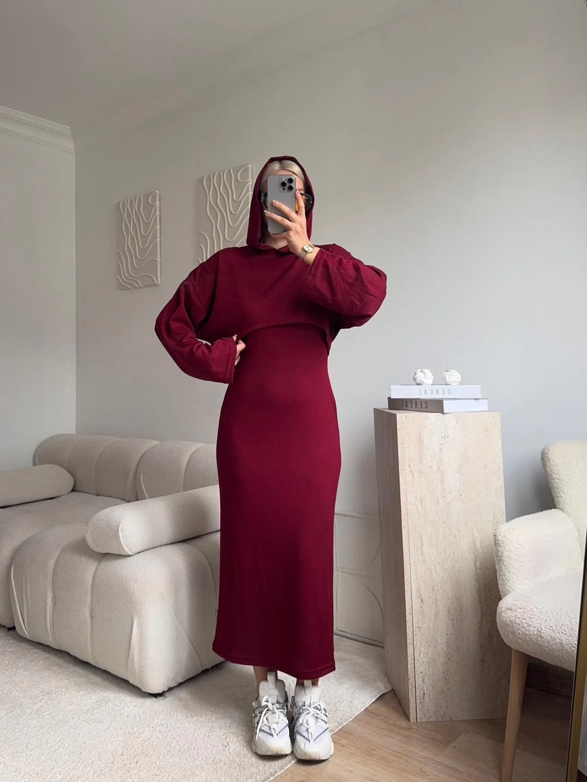 Athena Sweat Elbise Takım - BORDO