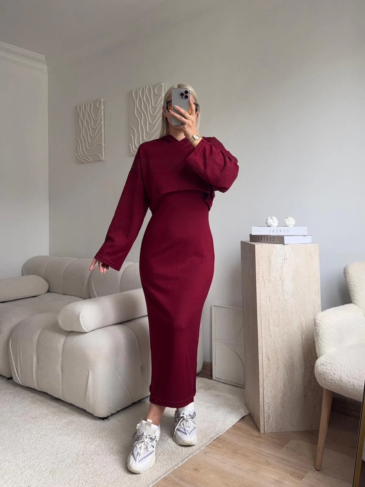 Athena Sweat Elbise Takım - BORDO