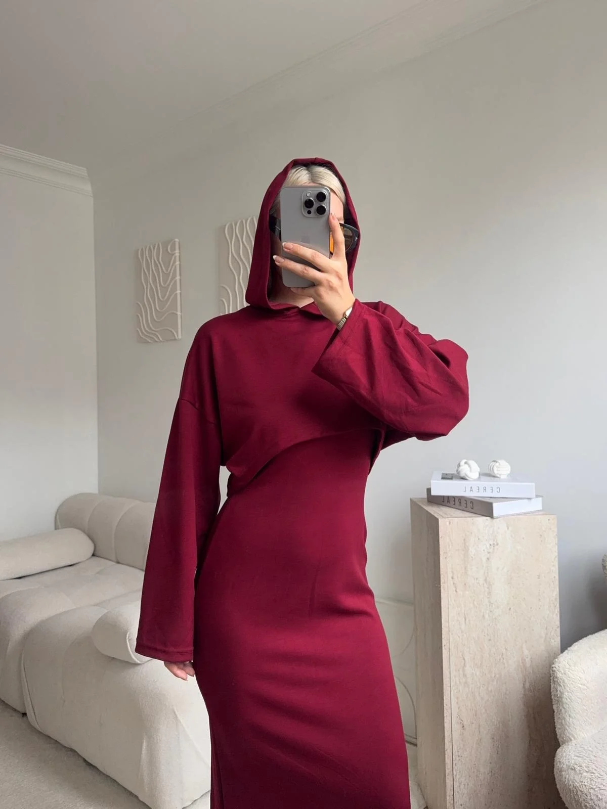 Athena Sweat Elbise Takım - BORDO
