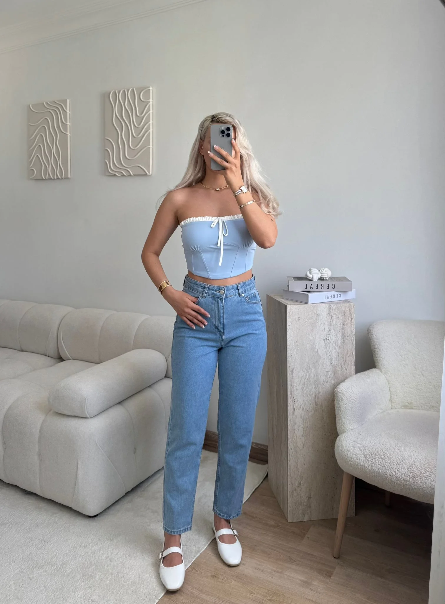 Bağlamalı Straplez Crop-Bebe Mavi