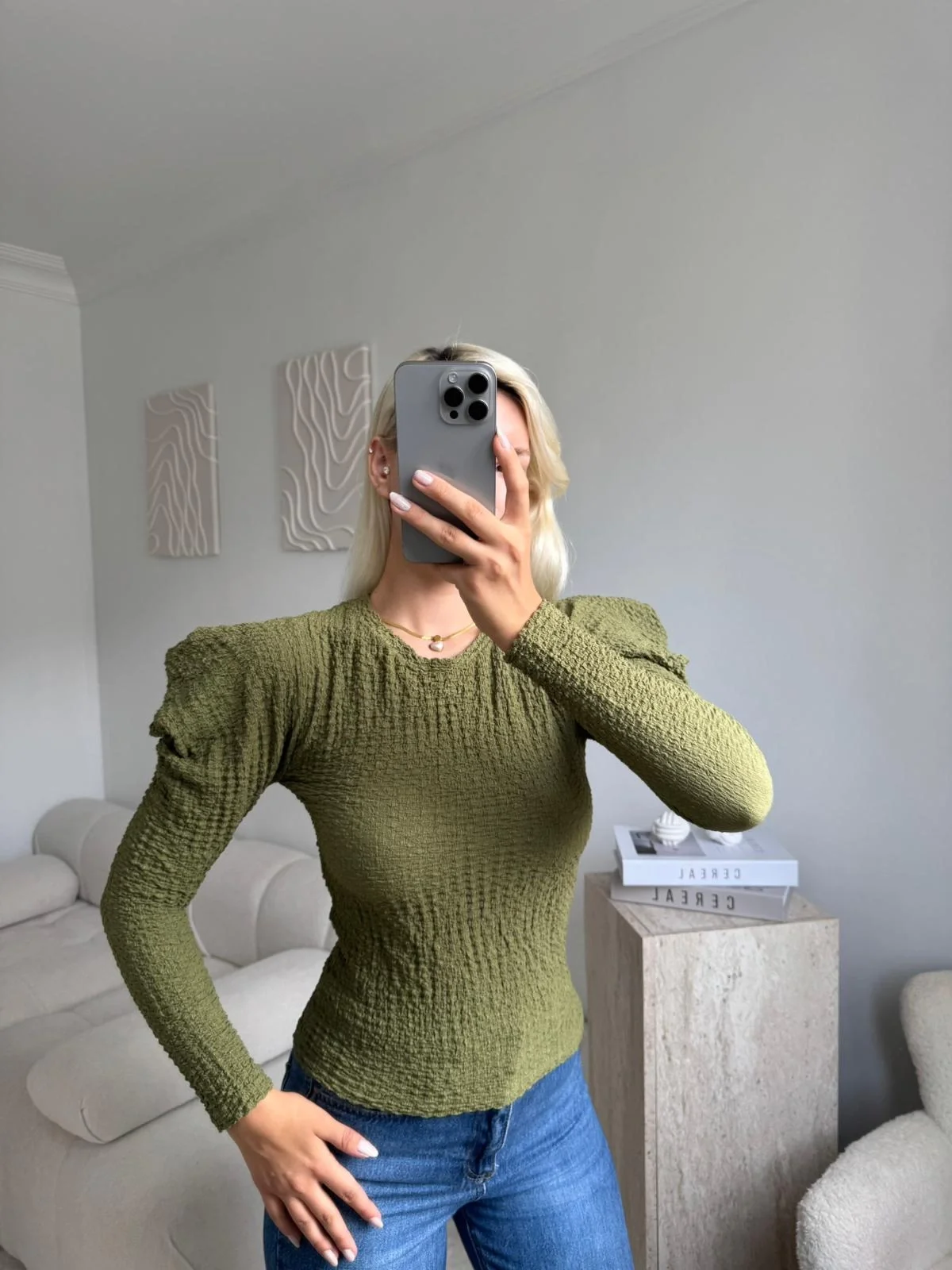 Balon Omuz Gofre Crop