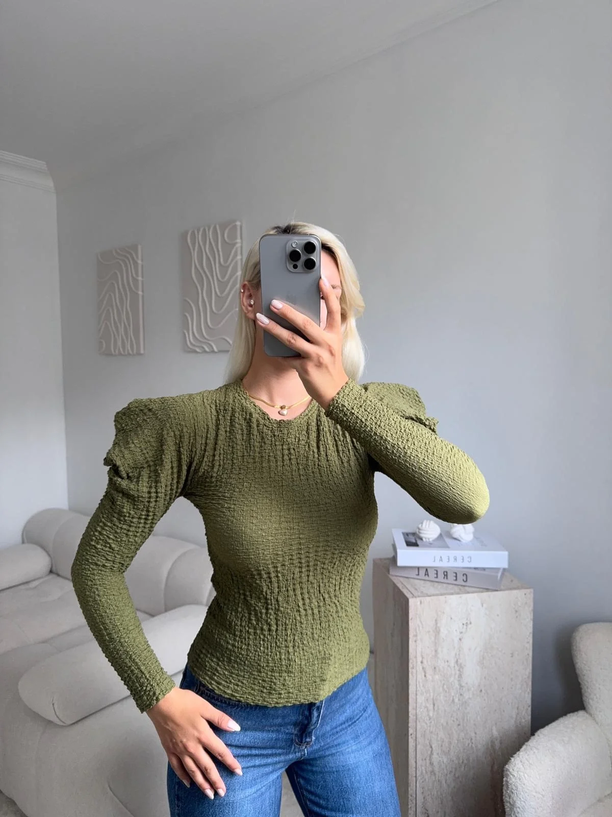 Balon Omuz Gofre Crop