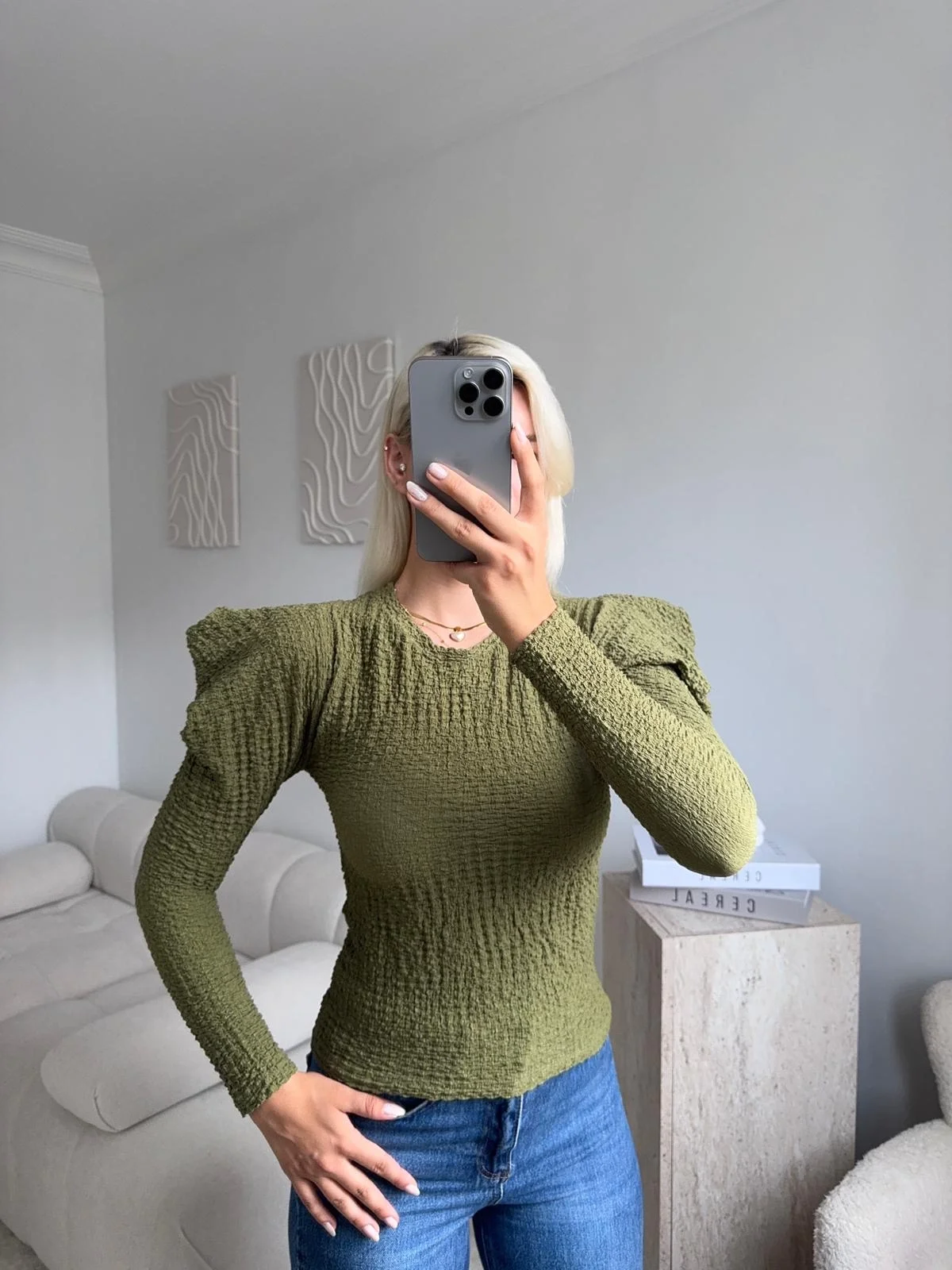 Balon Omuz Gofre Crop