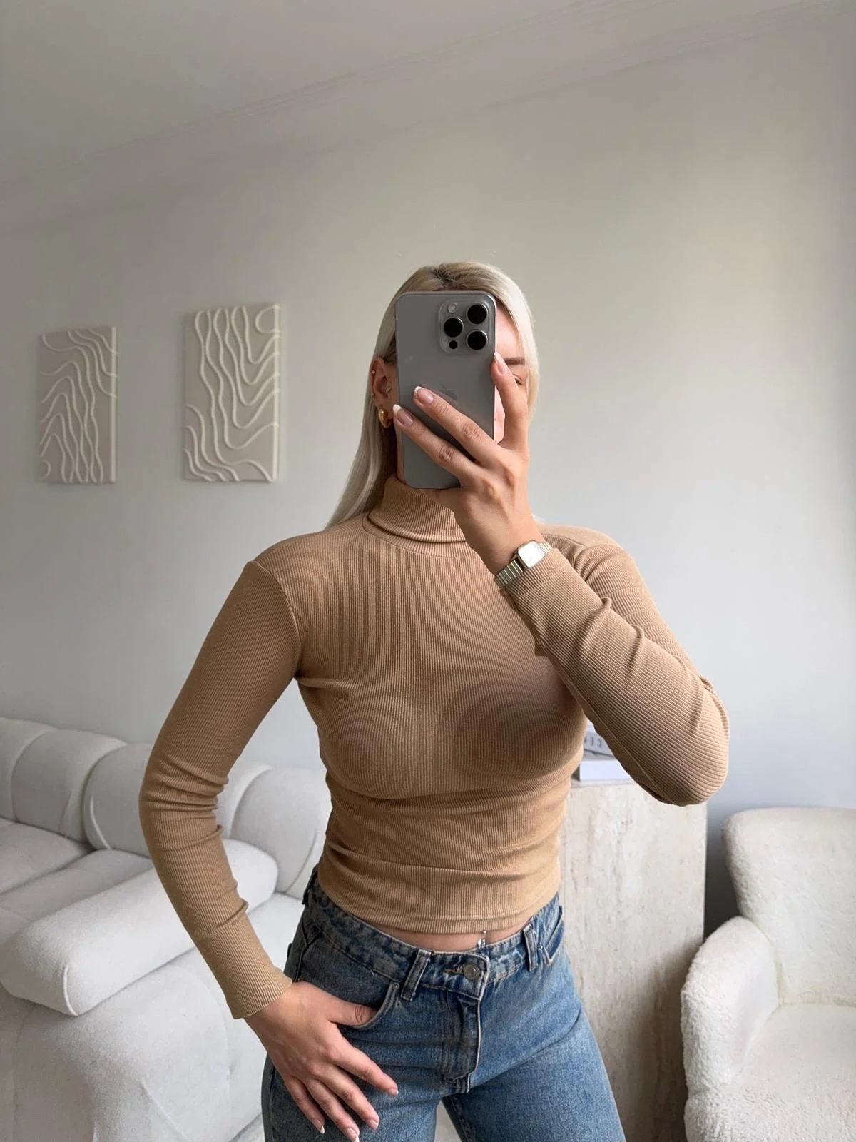 Basic Balıkçı Yaka Fit Bluz - VİZON