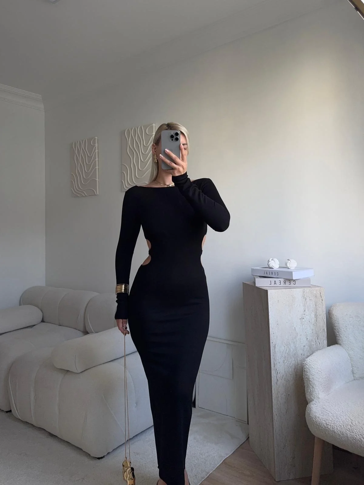 Bel Dekolte Halka Detay Elbise