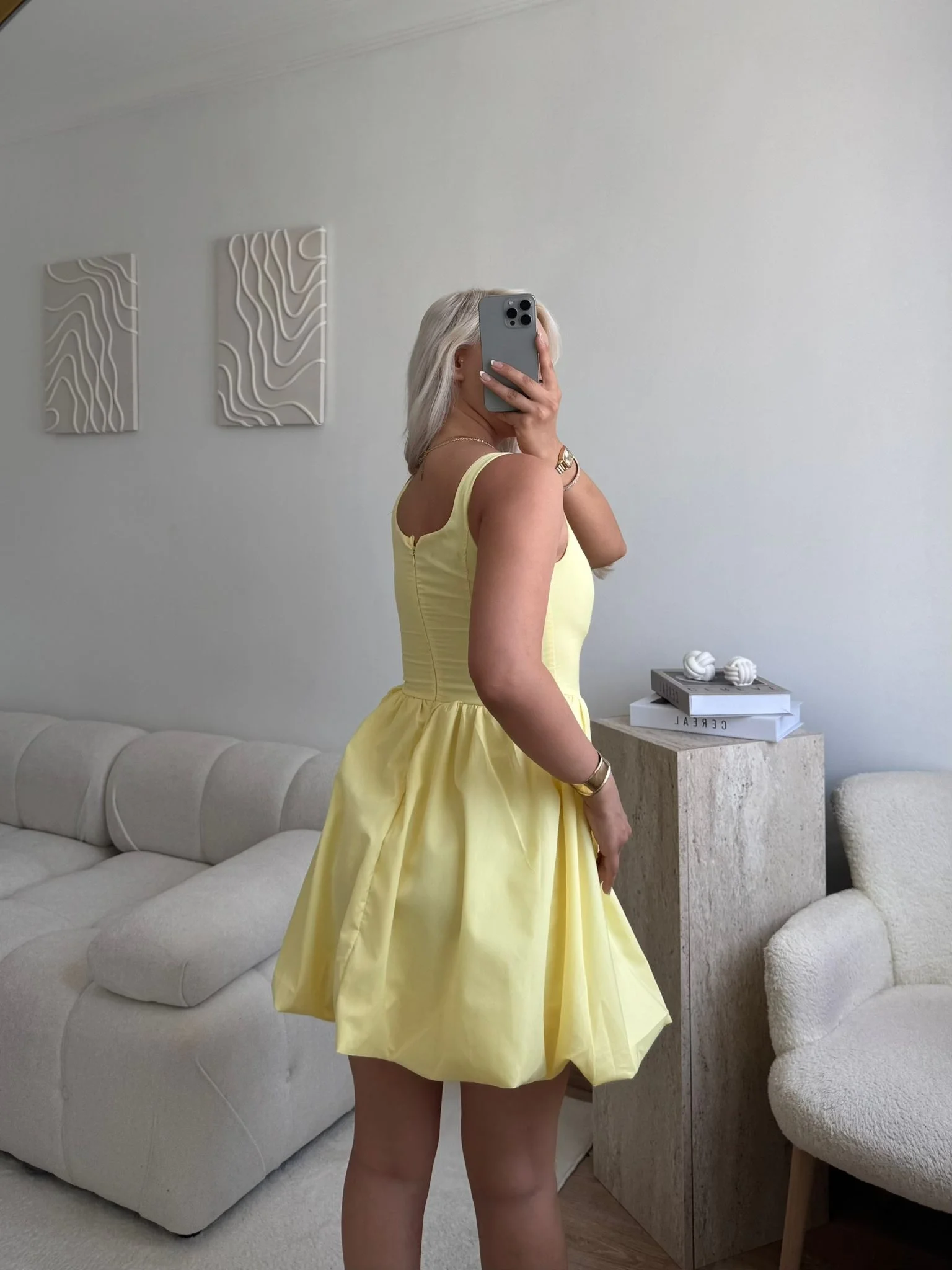 Bel Korse Balon Etek Elbise - SARI