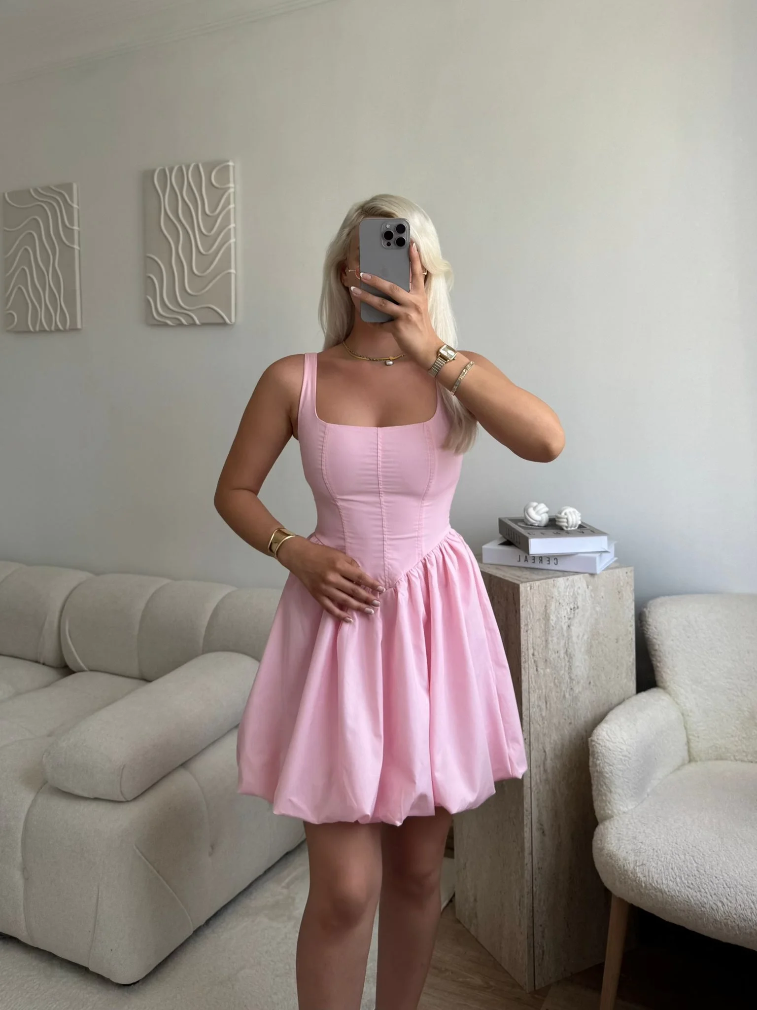 Bel Korse Balon Etek Elbise - PUDRA