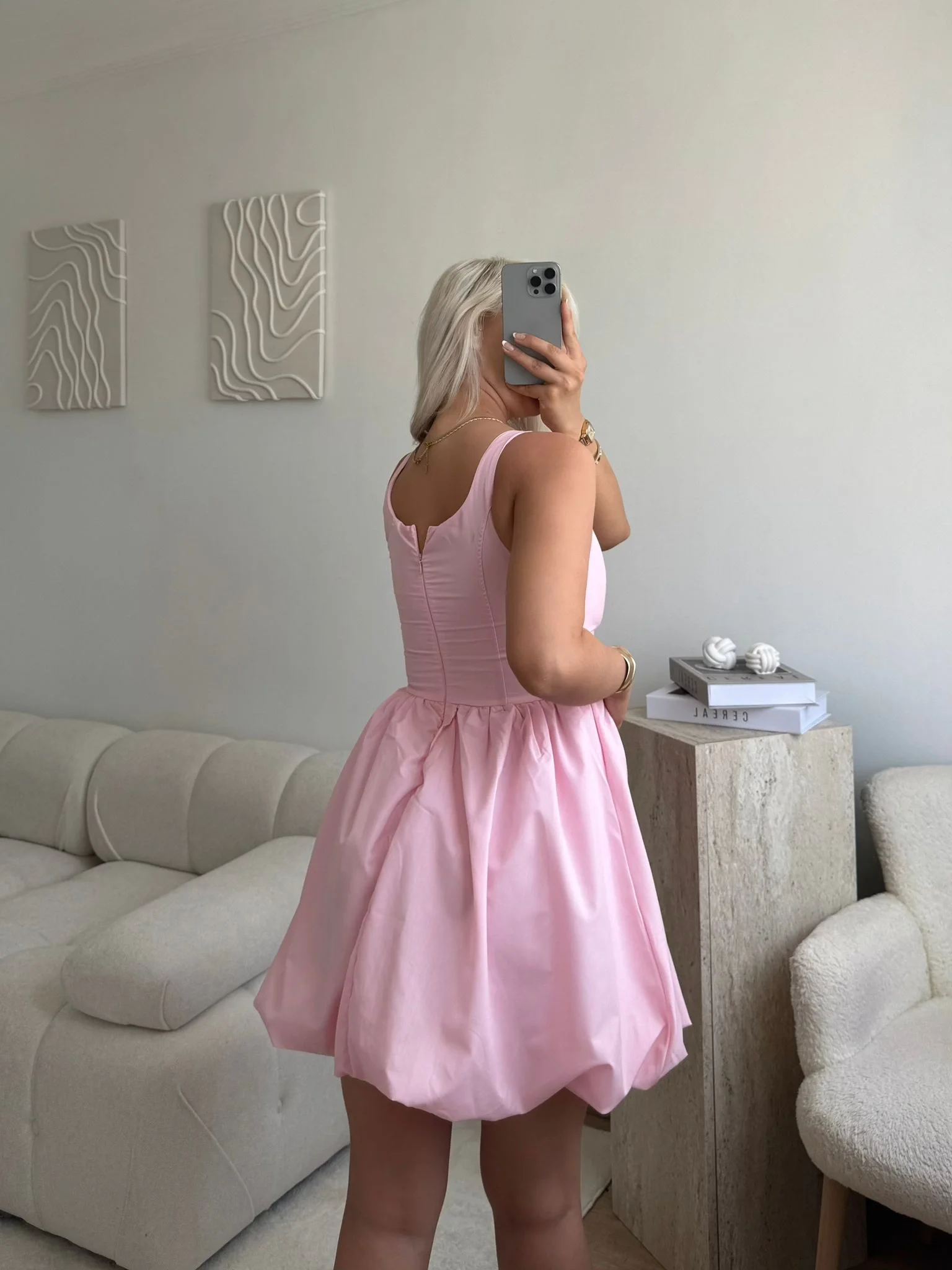 Bel Korse Balon Etek Elbise - PUDRA