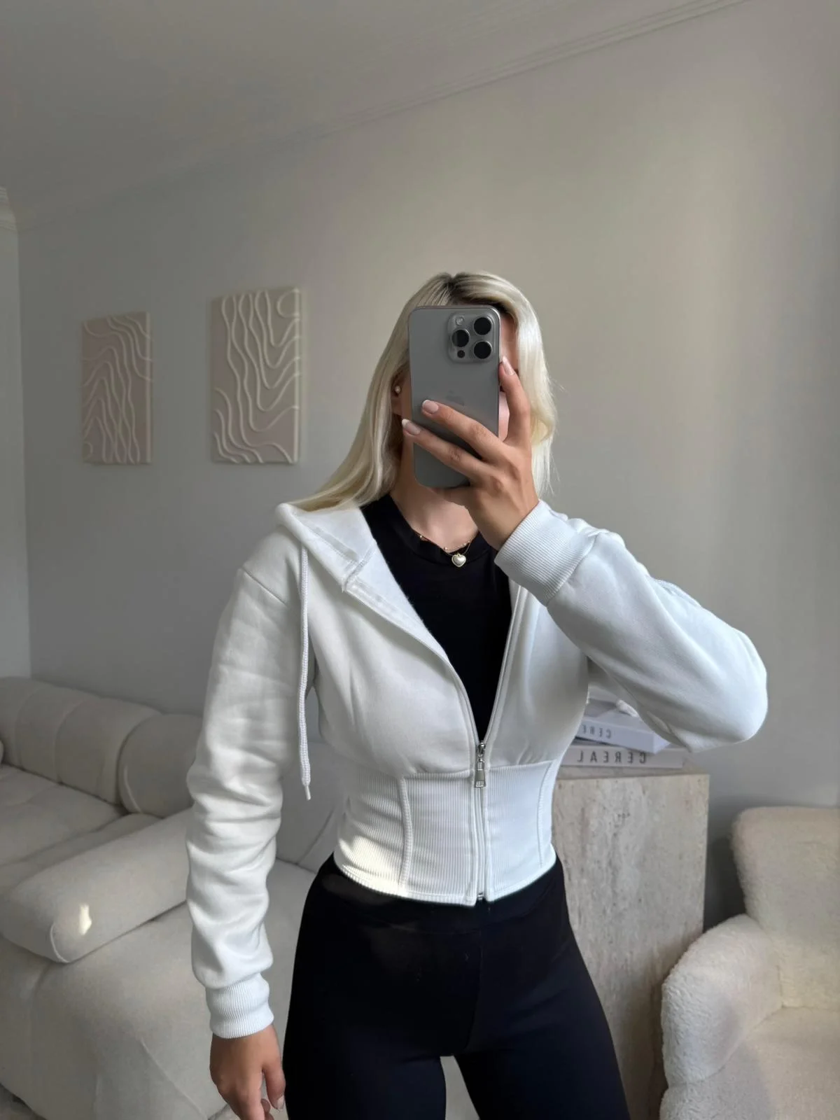 Bel Korse Kapşonlu Hırka - BEYAZ