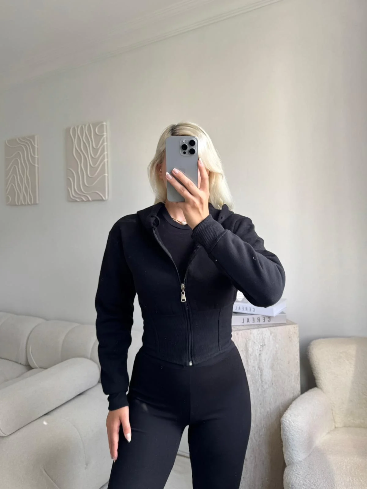 Bel Korse Kapşonlu Hırka - SİYAH