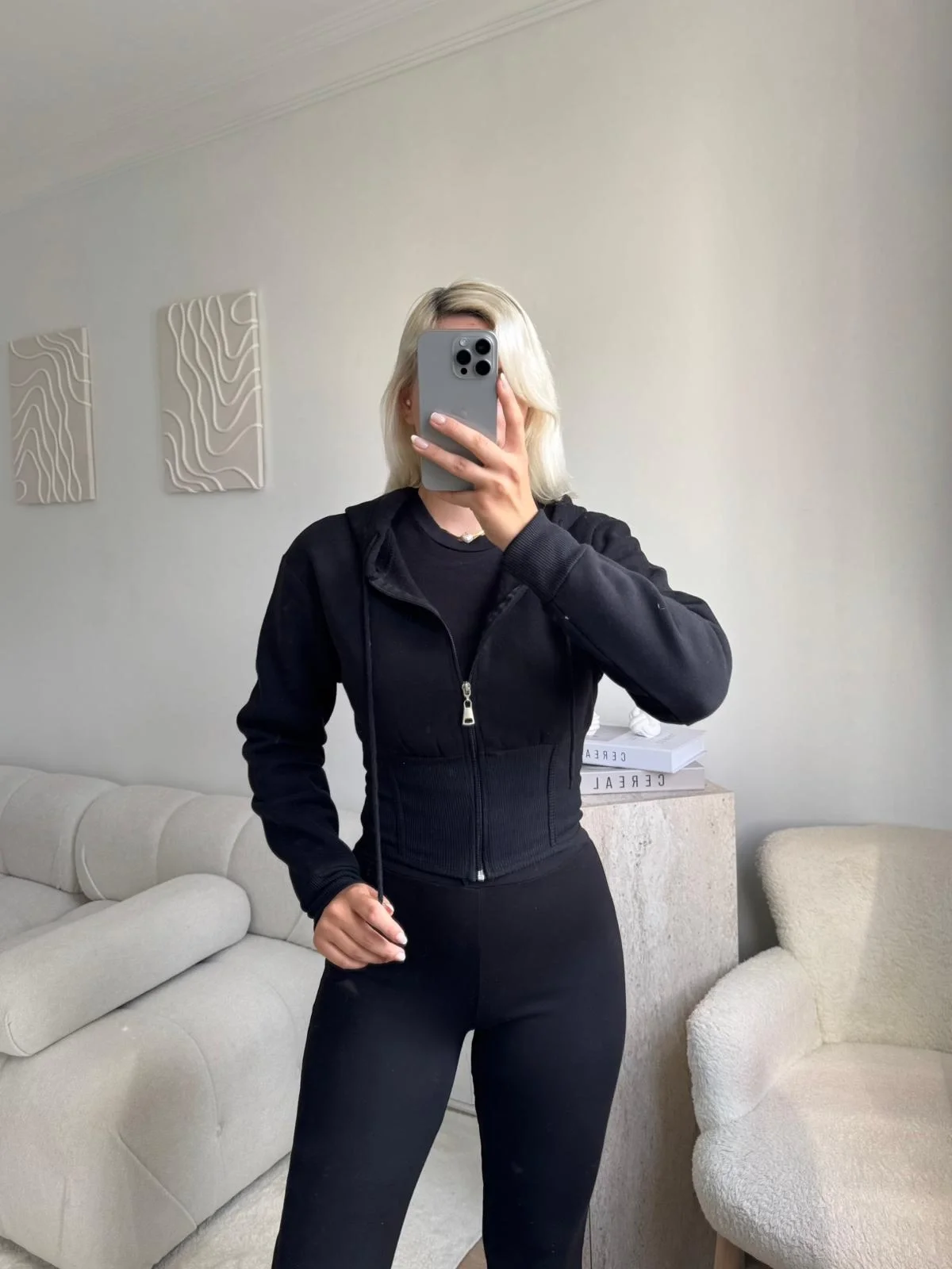 Bel Korse Kapşonlu Hırka - SİYAH