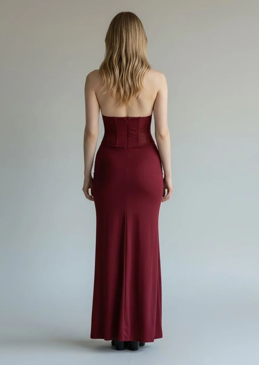 Bel Korse Maxi Elbise - BORDO