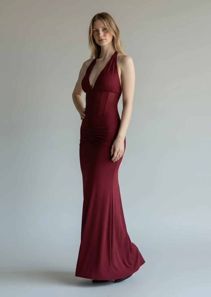 Bel Korse Maxi Elbise - BORDO
