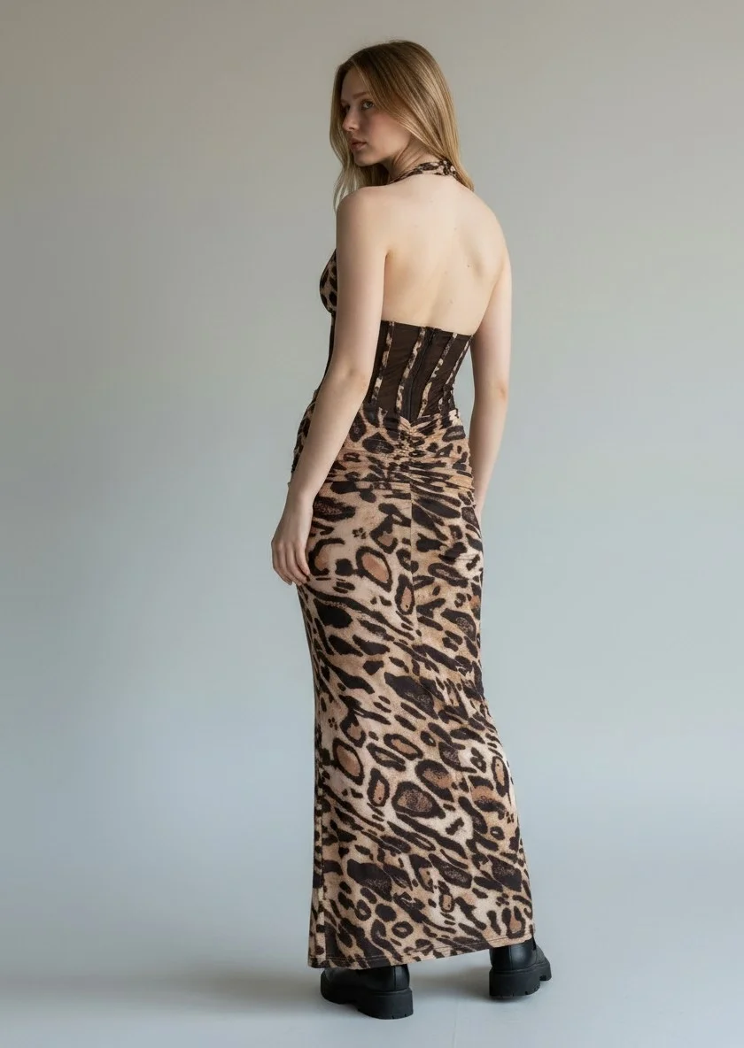 Bel Korse Maxi Elbise - LEOPAR
