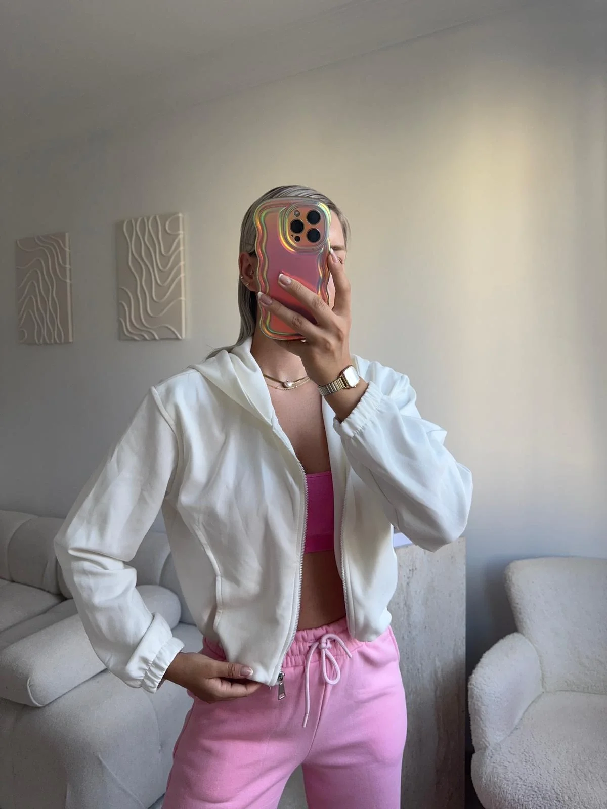 Bel Lastik Crop Hırka - BEYAZ