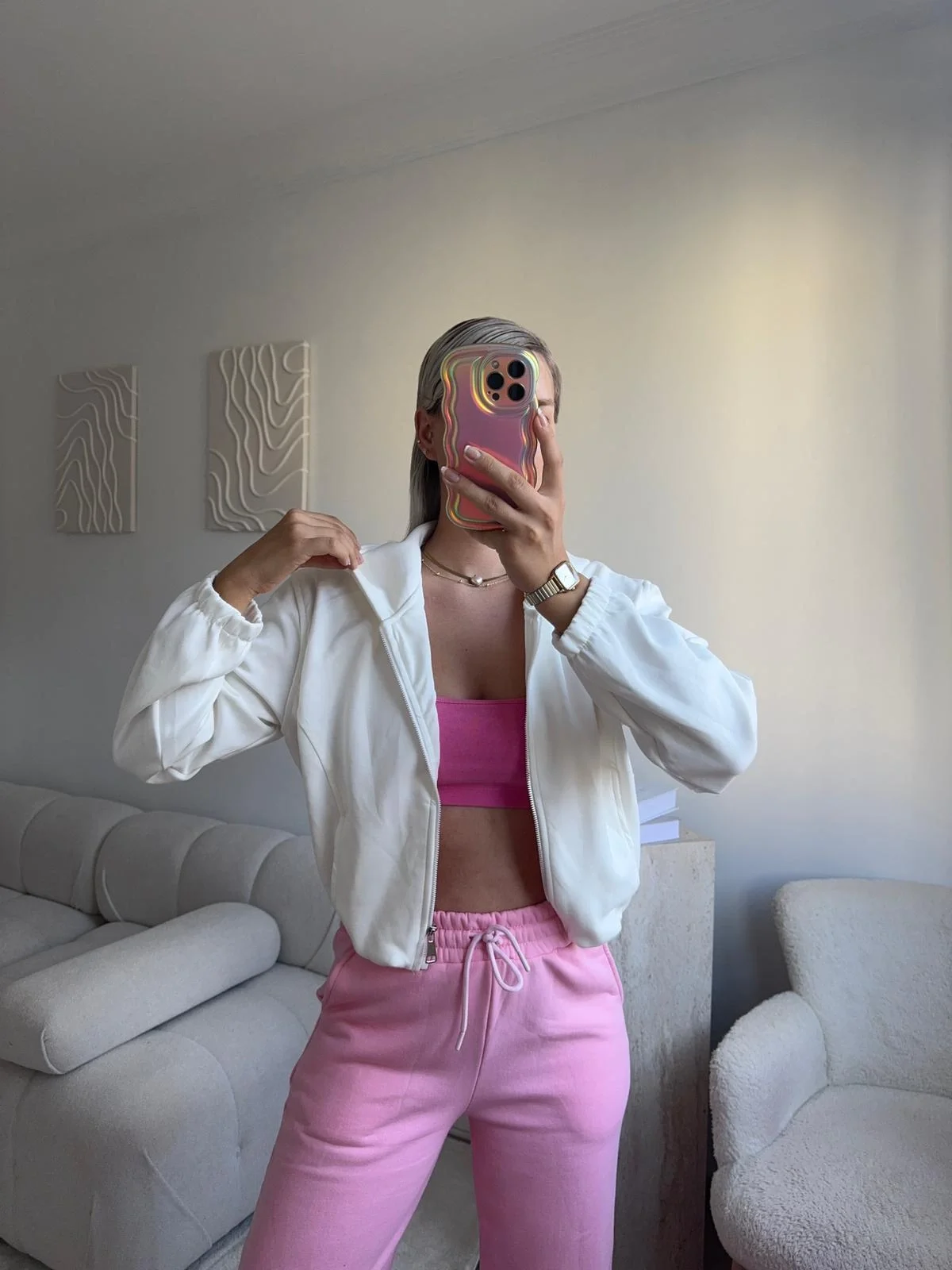 Bel Lastik Crop Hırka - BEYAZ