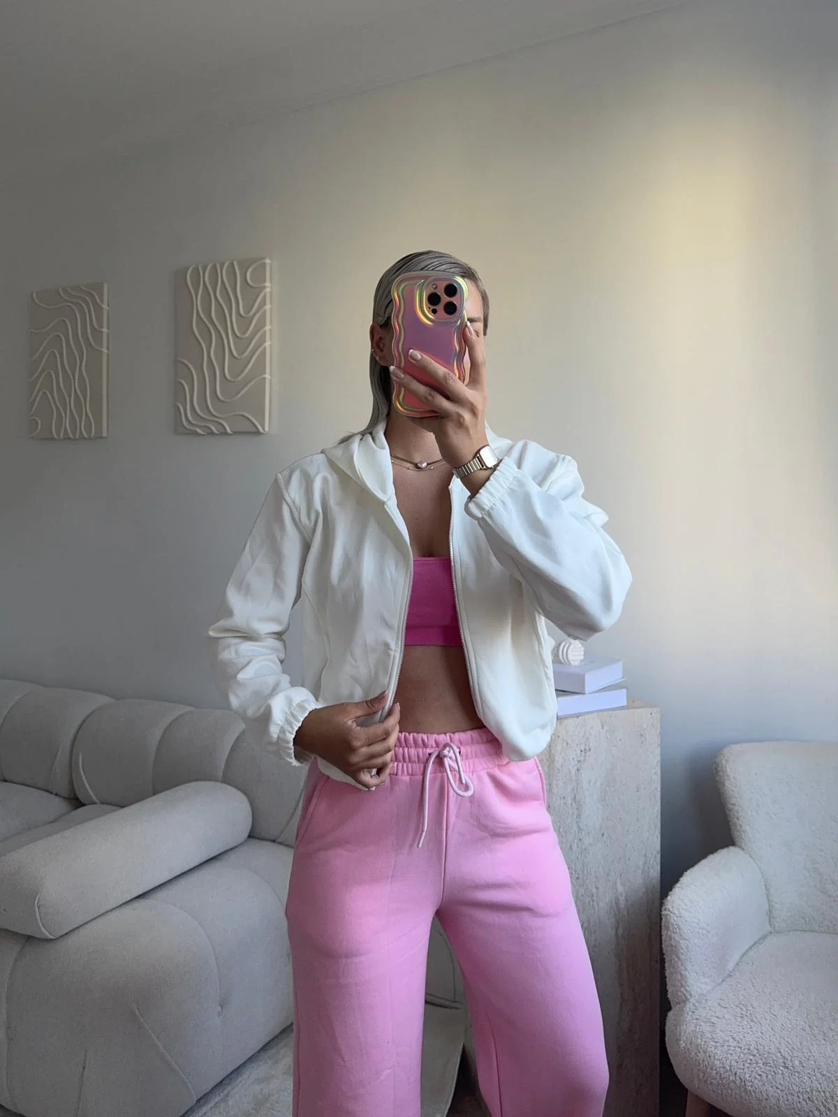 Bel Lastik Crop Hırka - BEYAZ