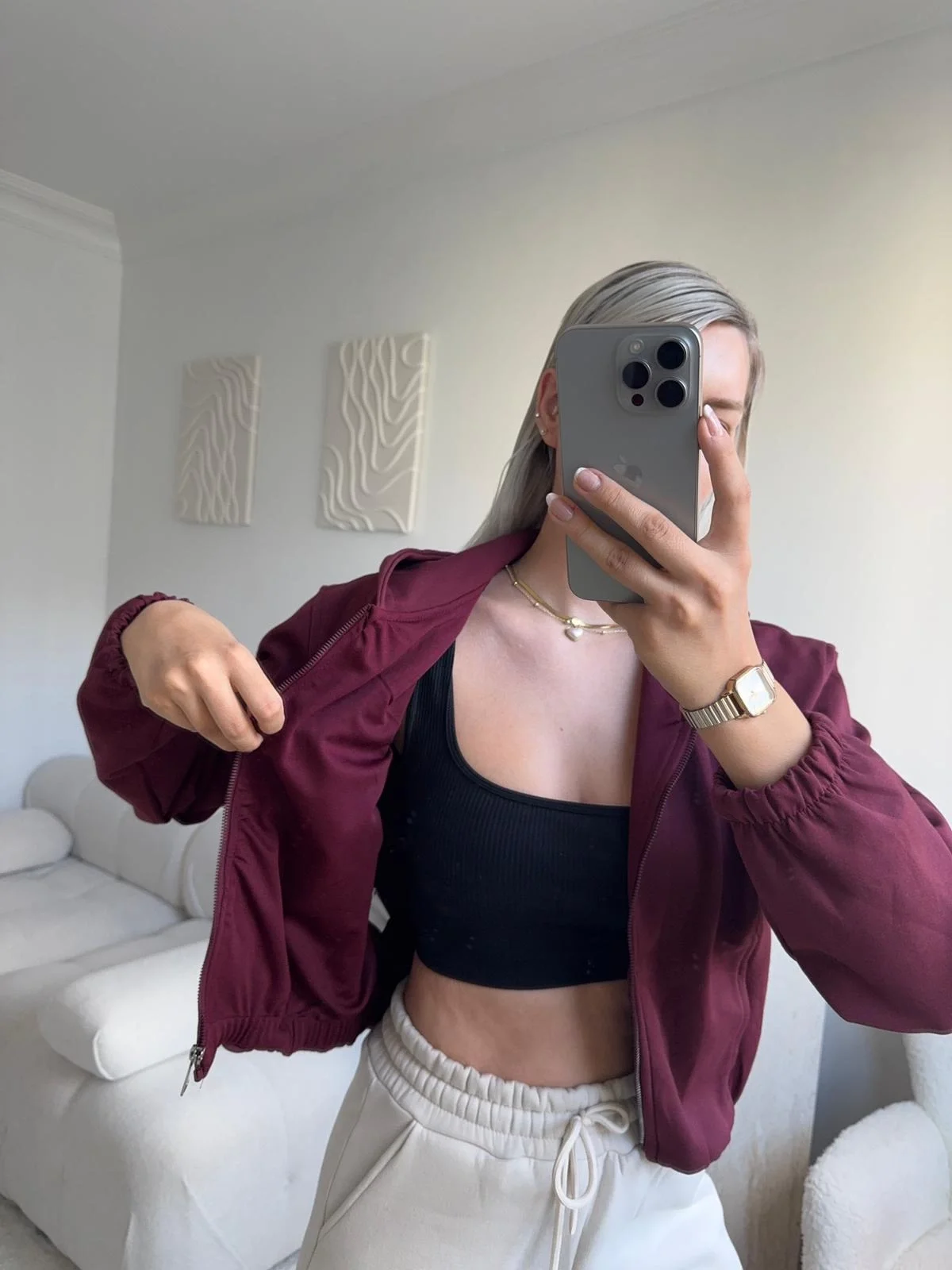 Bel Lastik Crop Hırka - BORDO