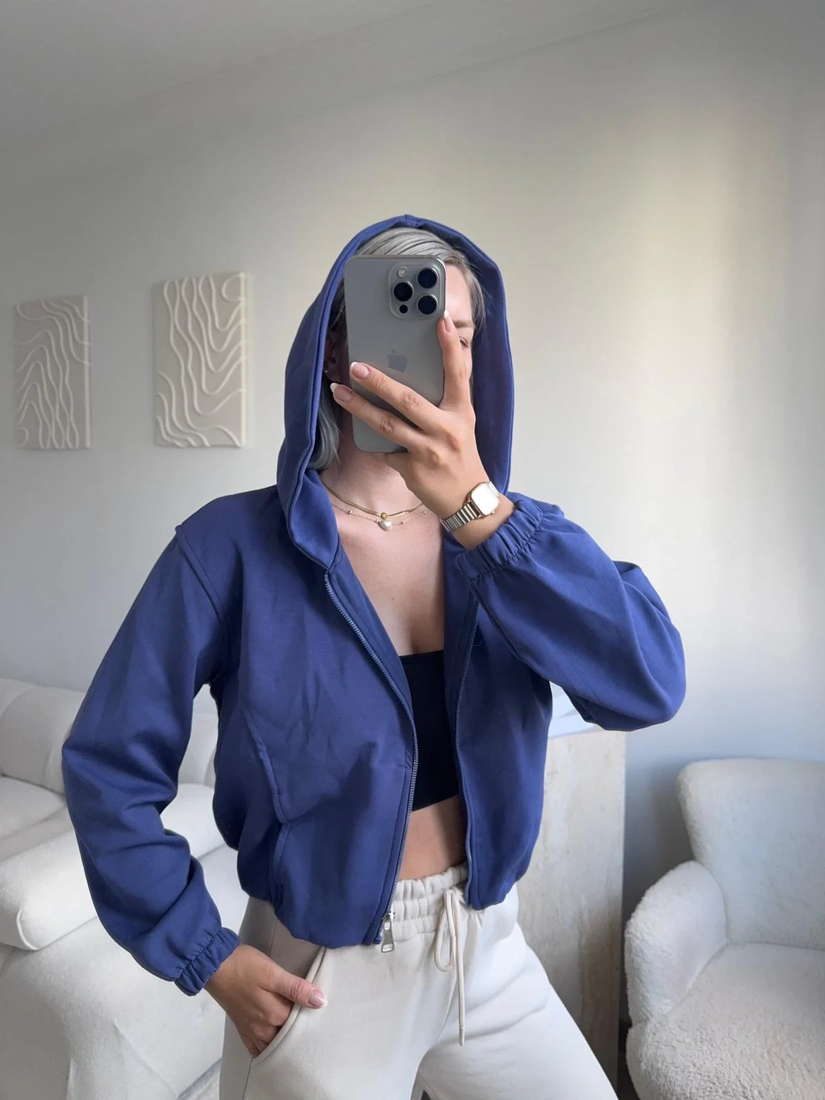 Bel Lastik Crop Hırka - İNDİGO