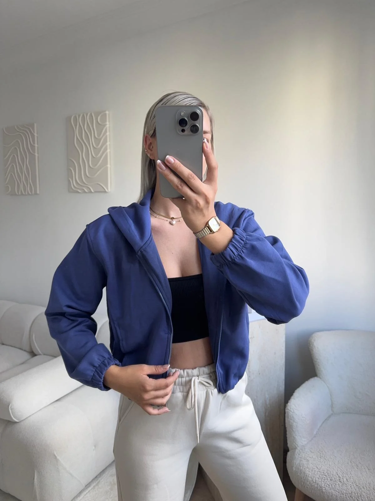 Bel Lastik Crop Hırka - İNDİGO