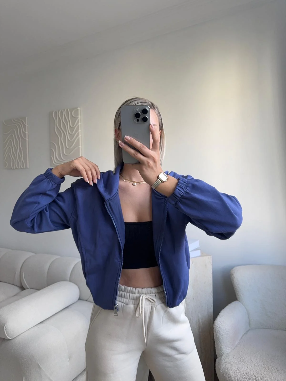 Bel Lastik Crop Hırka - İNDİGO