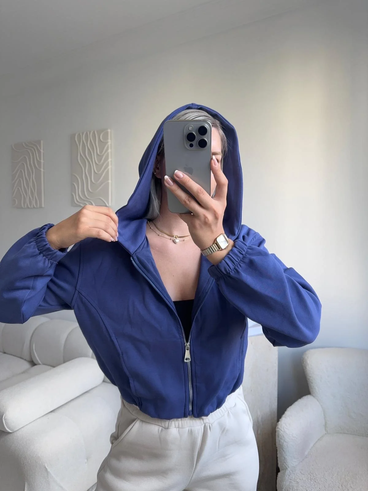 Bel Lastik Crop Hırka - İNDİGO