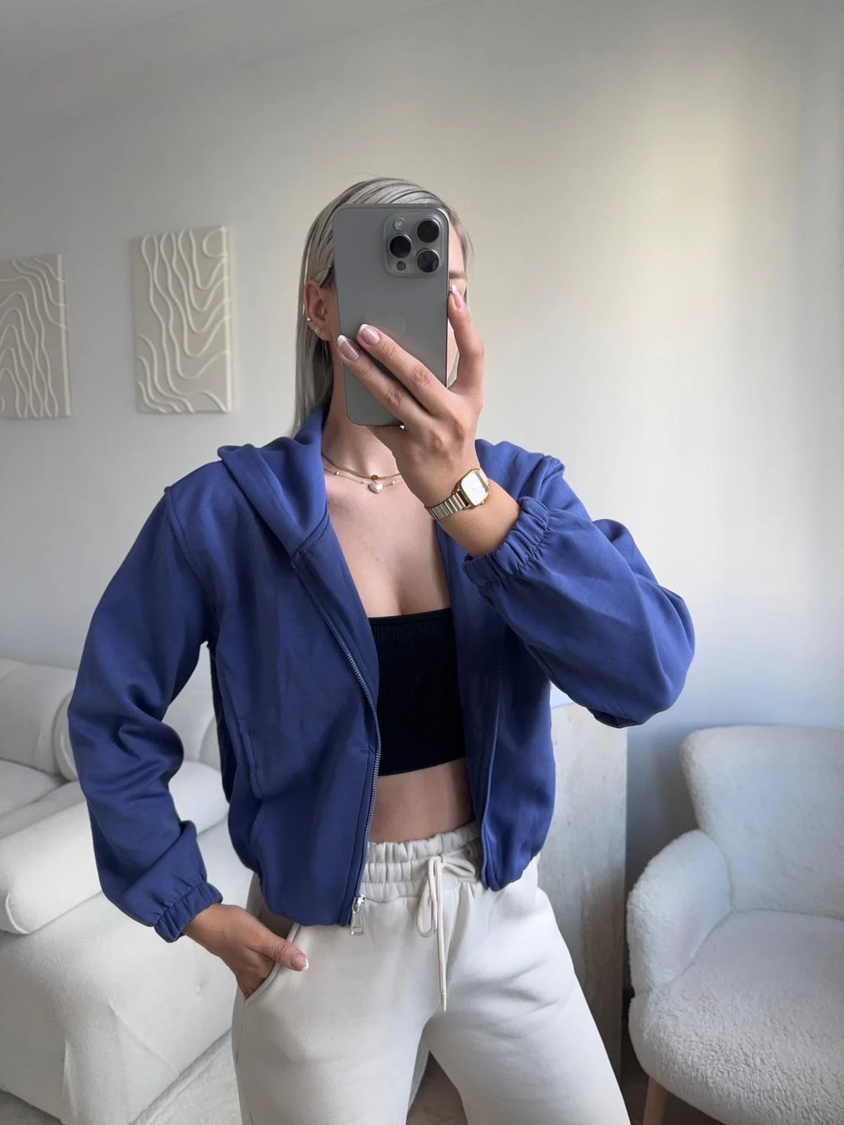 Bel Lastik Crop Hırka - İNDİGO