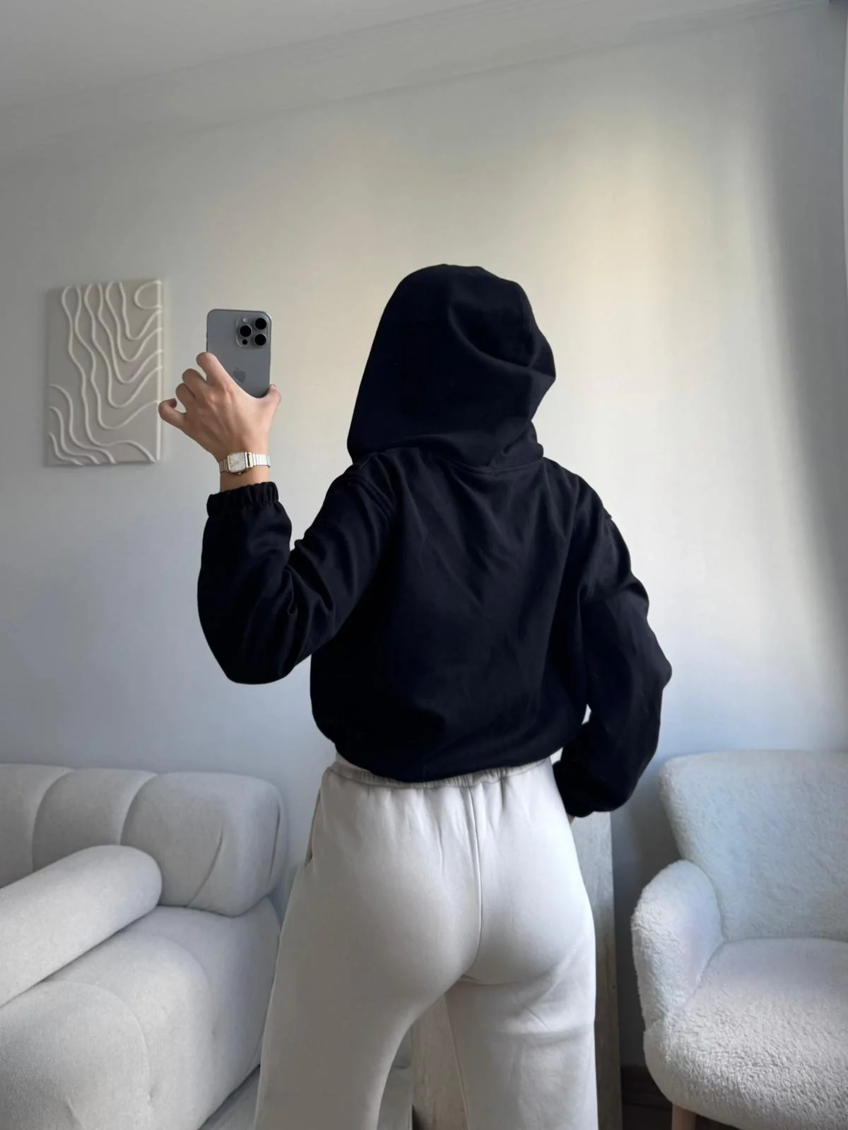 Bel Lastik Crop Hırka - SİYAH