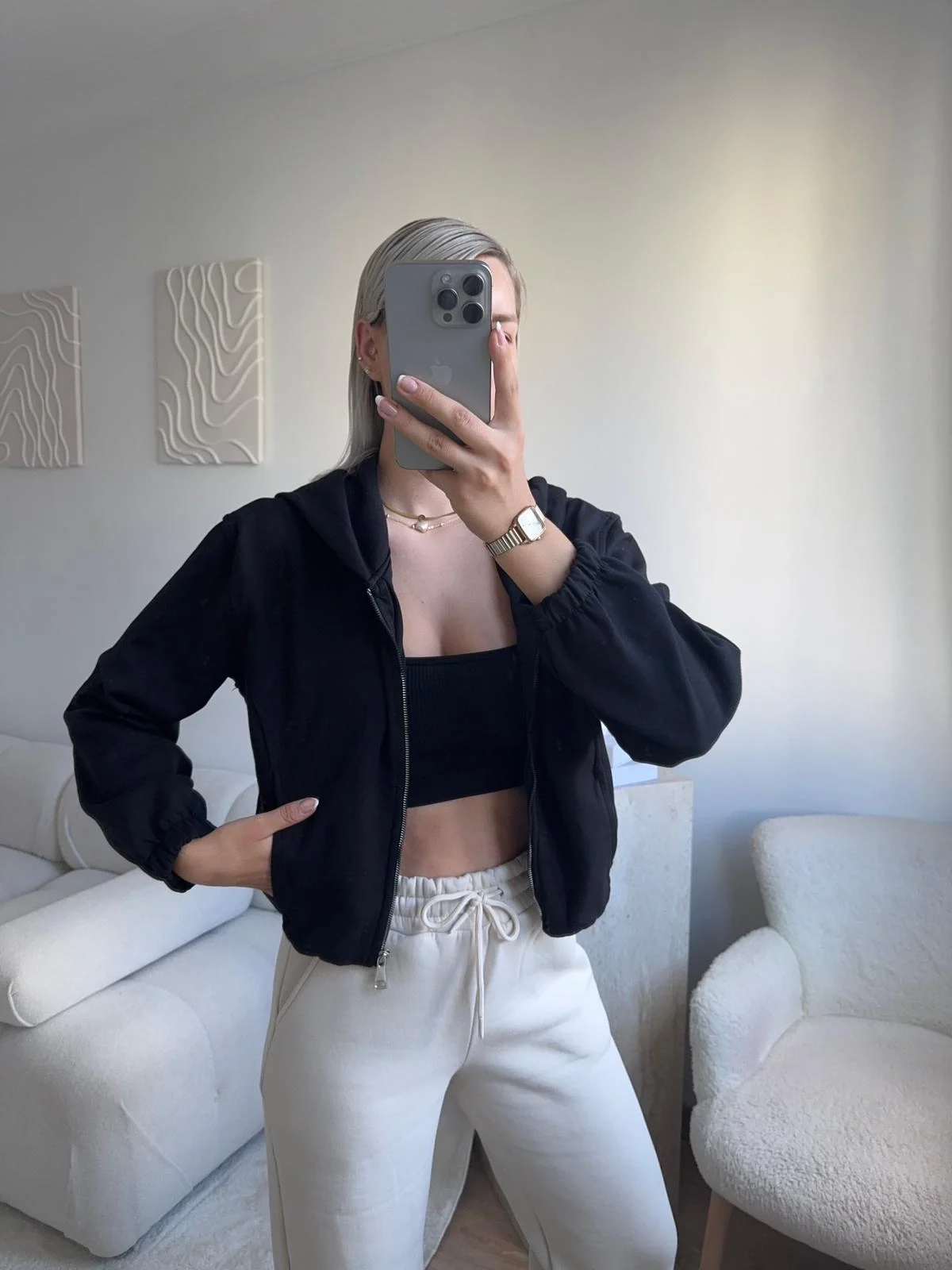 Bel Lastik Crop Hırka - SİYAH