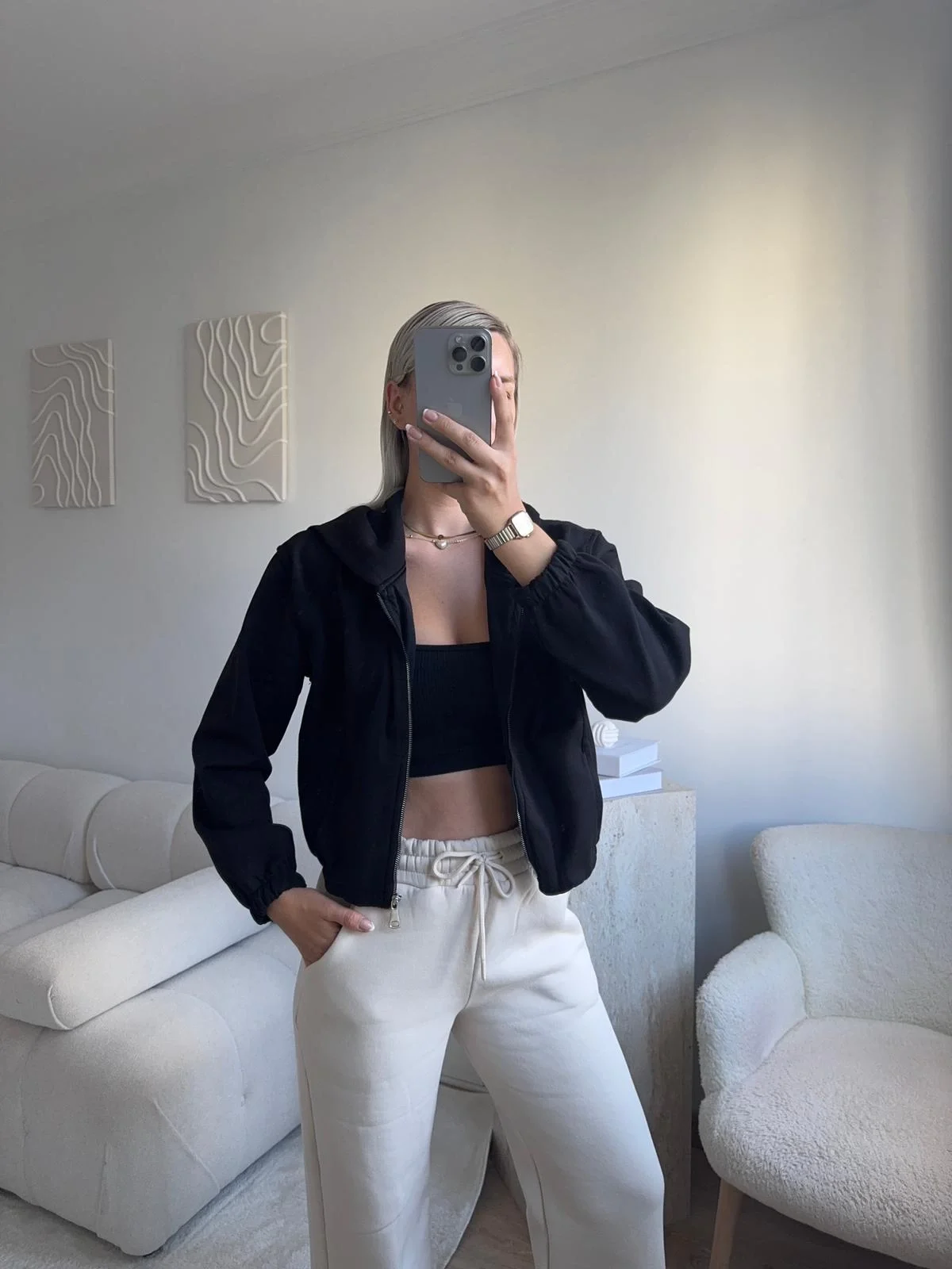 Bel Lastik Crop Hırka - SİYAH
