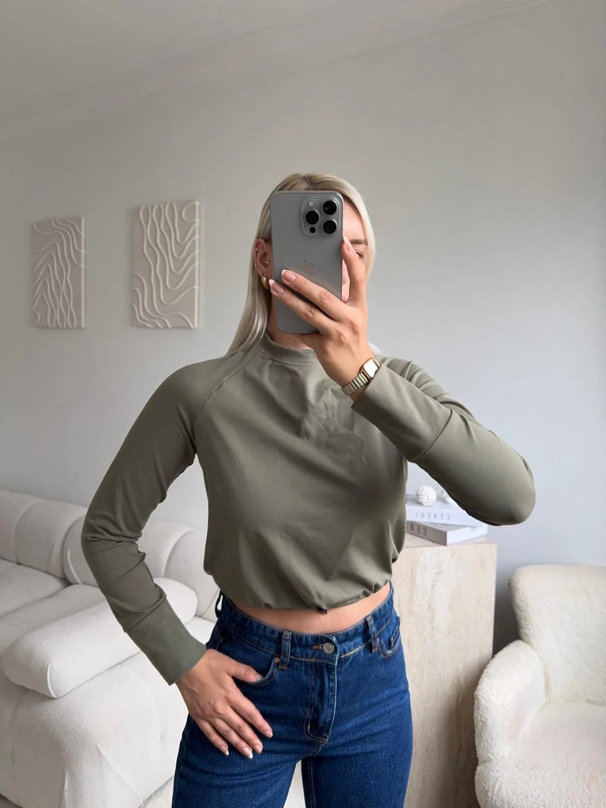 Bel Lastik Crop Sweat - HAKİ