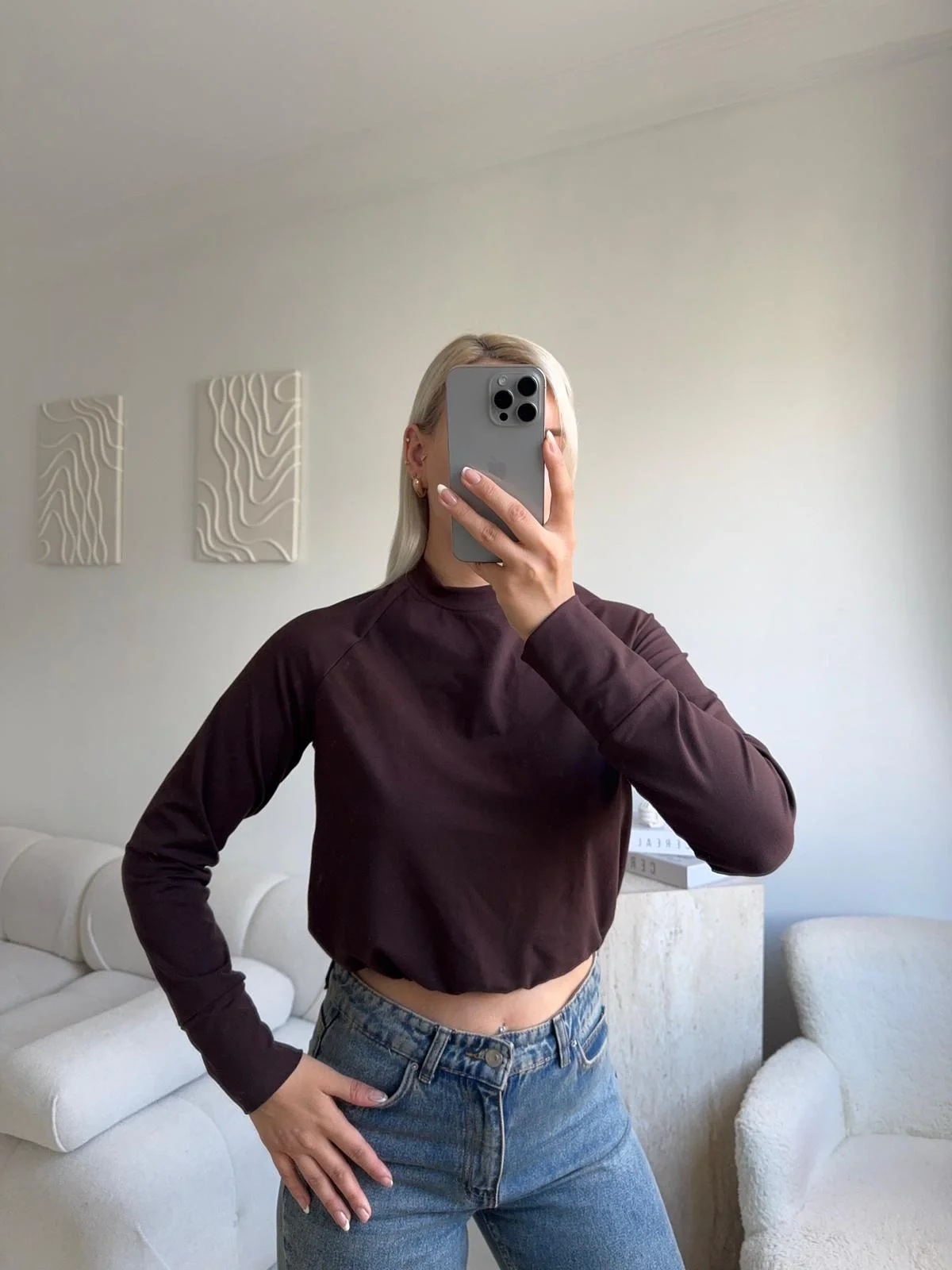 Bel Lastik Crop Sweat - KAHVE