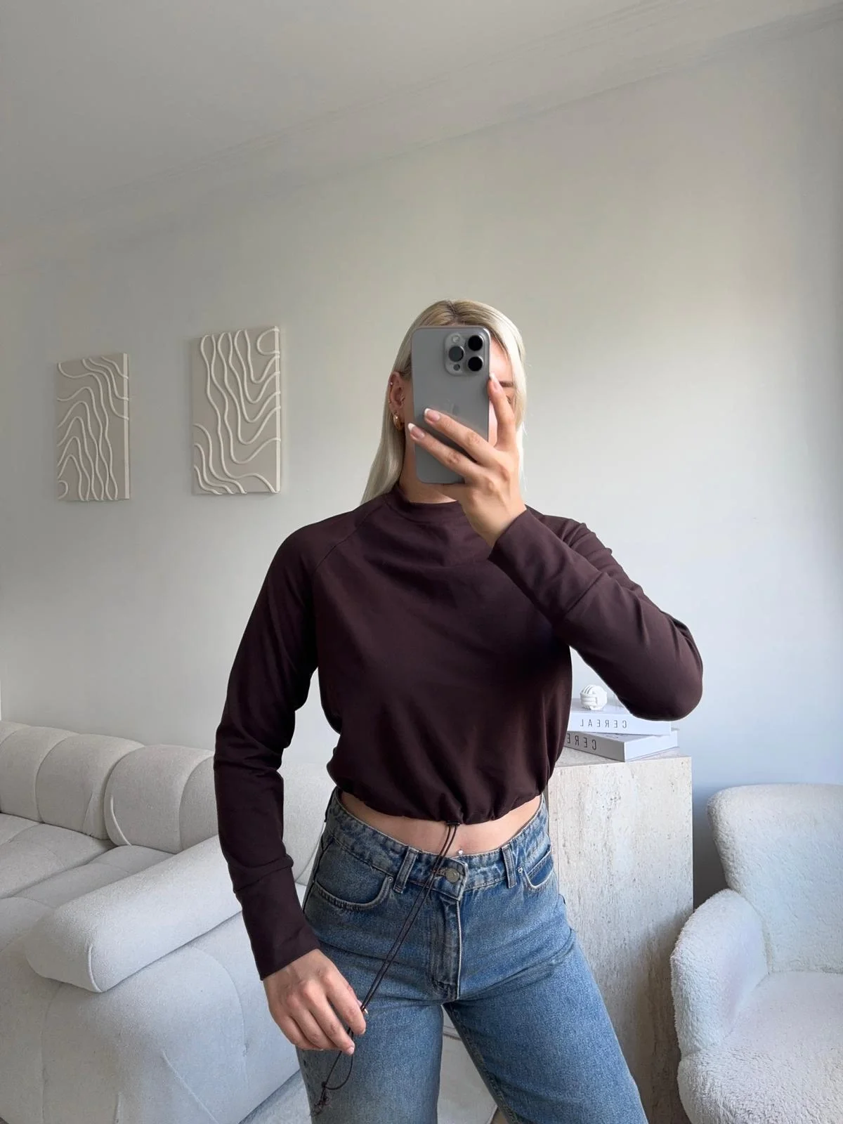 Bel Lastik Crop Sweat - KAHVE