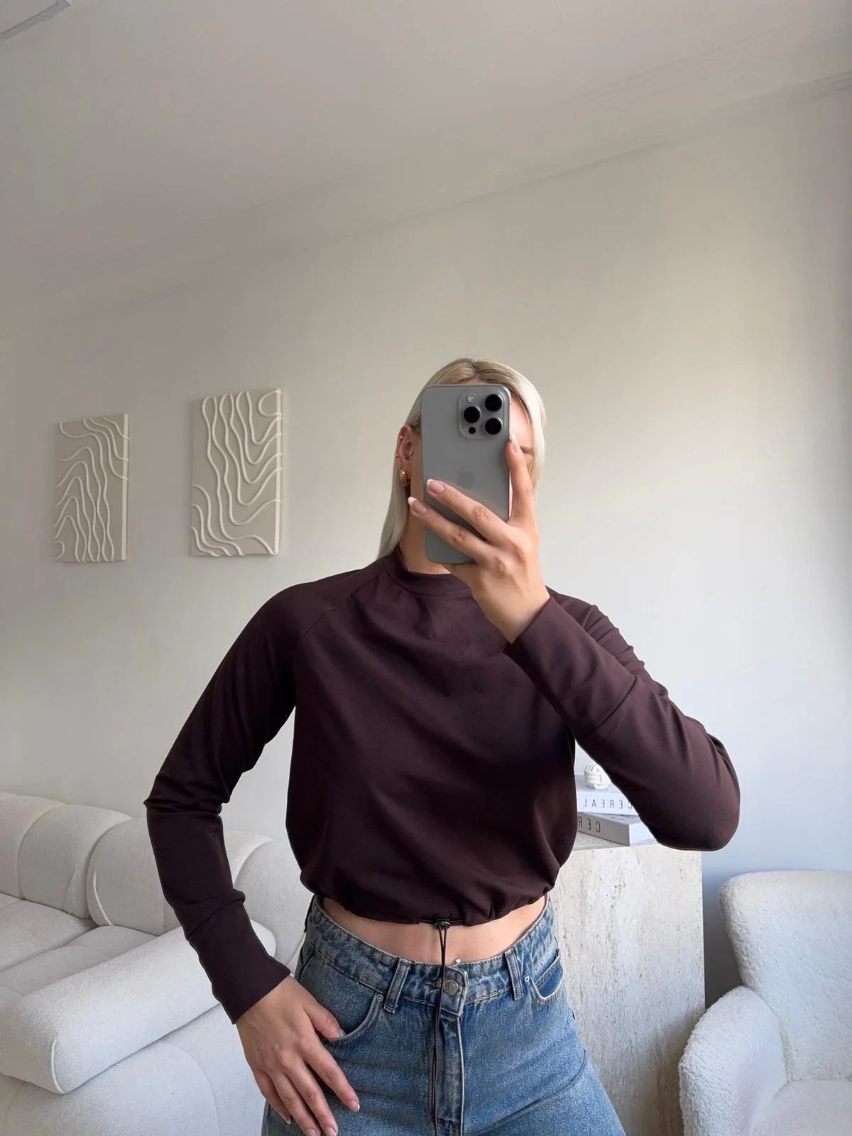 Bel Lastik Crop Sweat - KAHVE