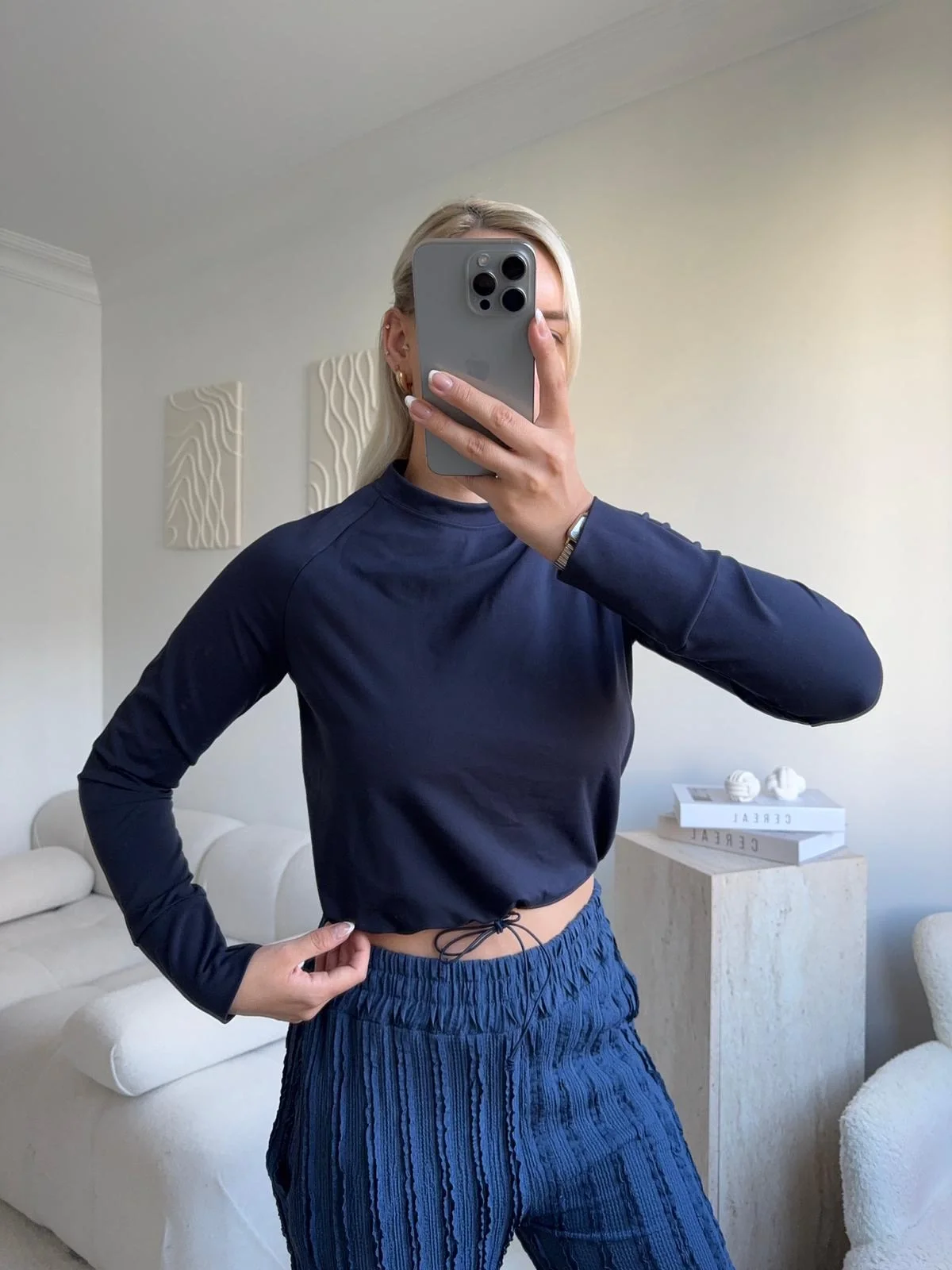 Bel Lastik Crop Sweat - LACİVERT