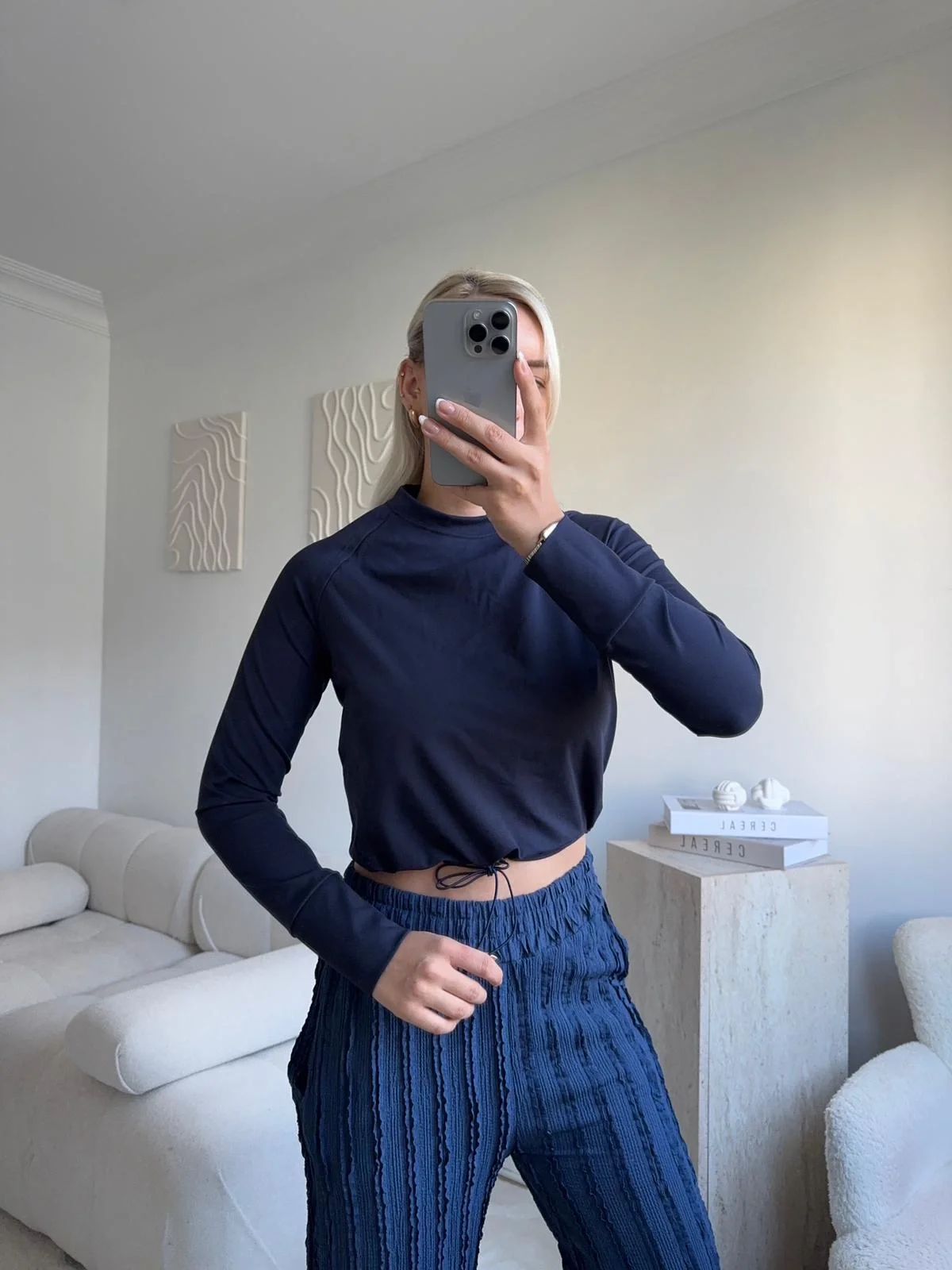 Bel Lastik Crop Sweat - LACİVERT