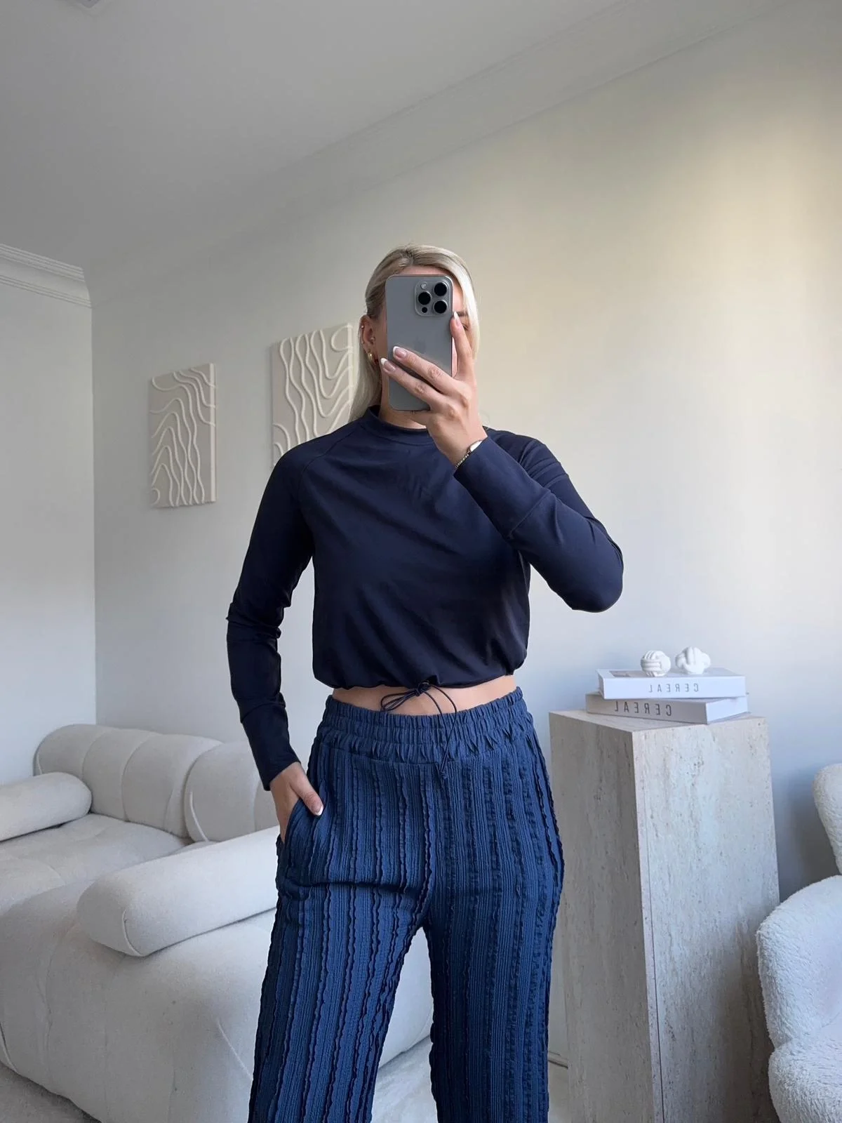 Bel Lastik Crop Sweat - LACİVERT