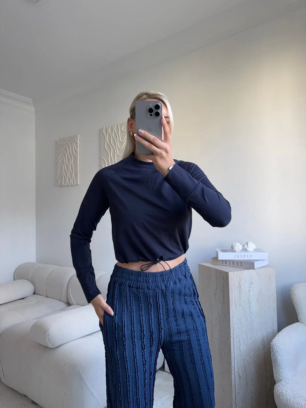 Bel Lastik Crop Sweat - LACİVERT