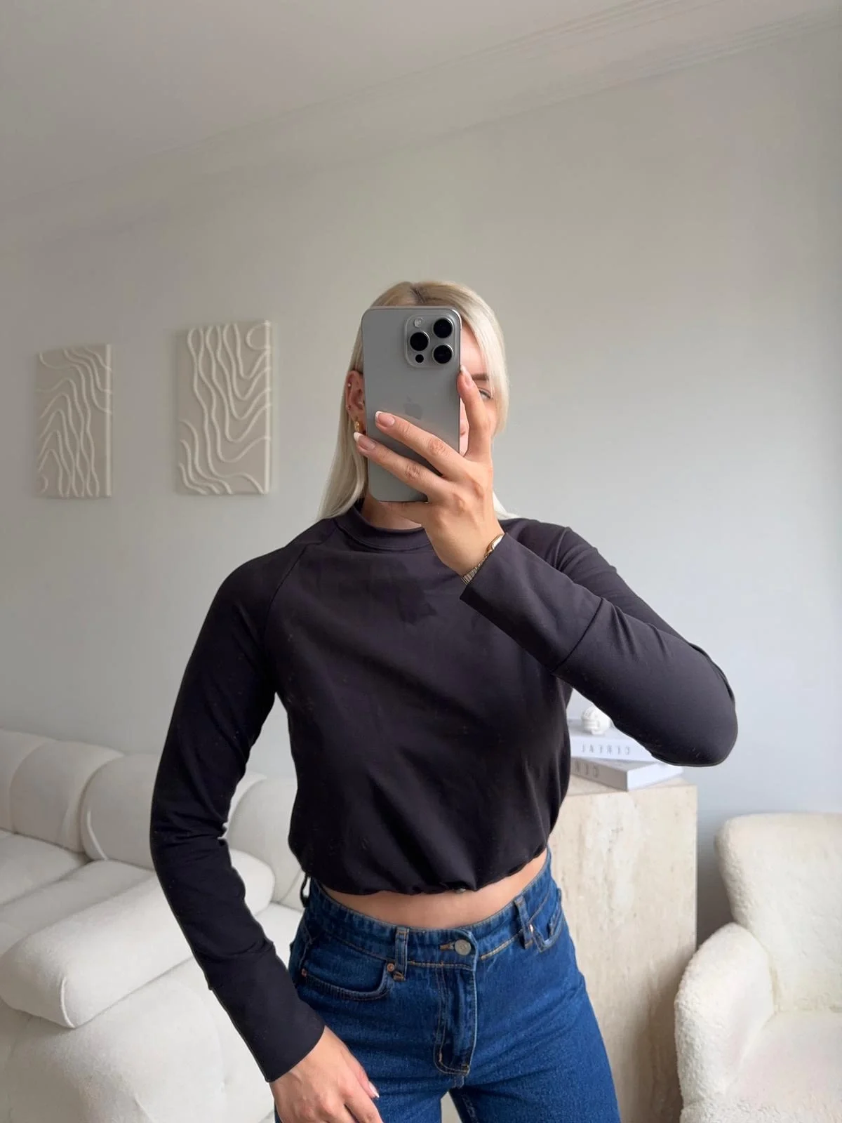 Bel Lastik Crop Sweat - SİYAH